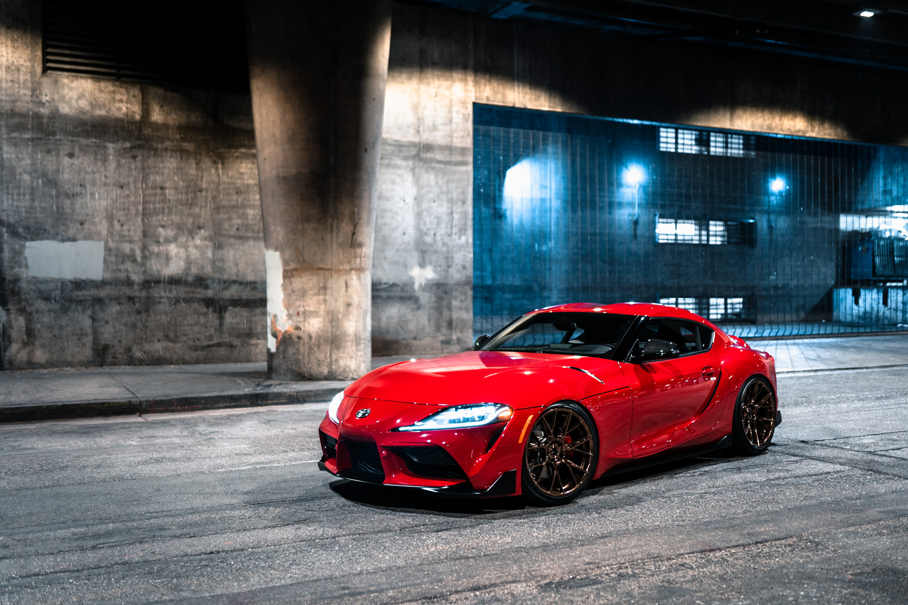 A 2020 Toyota Supra on Blaque Diamond BD-F18 20 Inch Polished Bronze Wheels