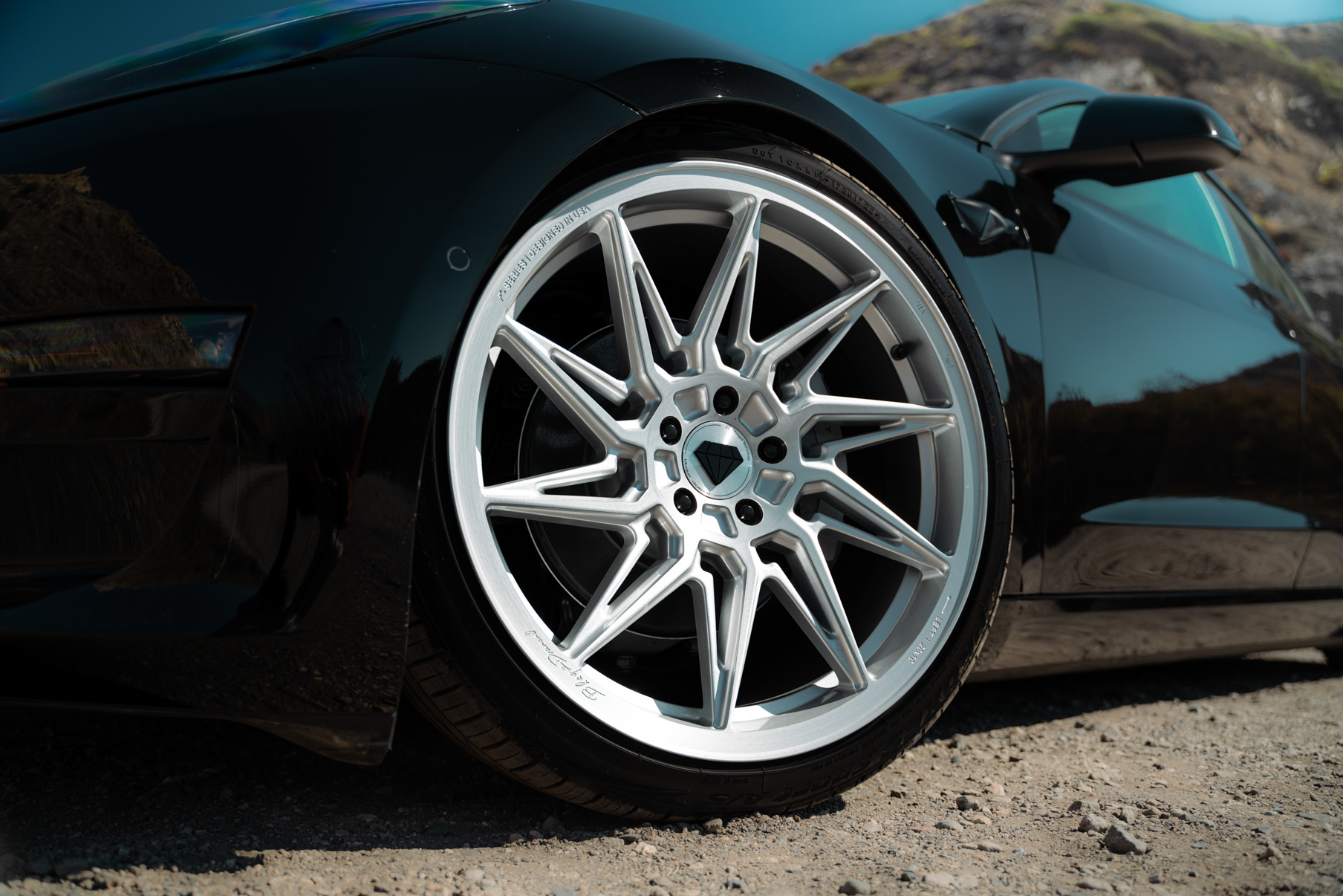 A 2022 Tesla Model 3 Blaque Diamond BD-F20 20 Inch Brushed Silver Wheels