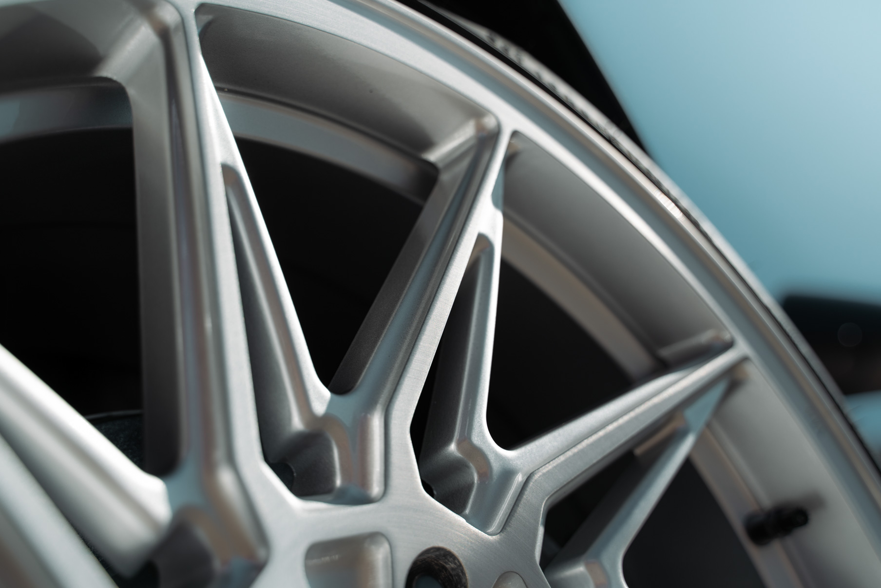 A 2022 Tesla Model 3 Blaque Diamond BD-F20 20 Inch Brushed Silver Wheels