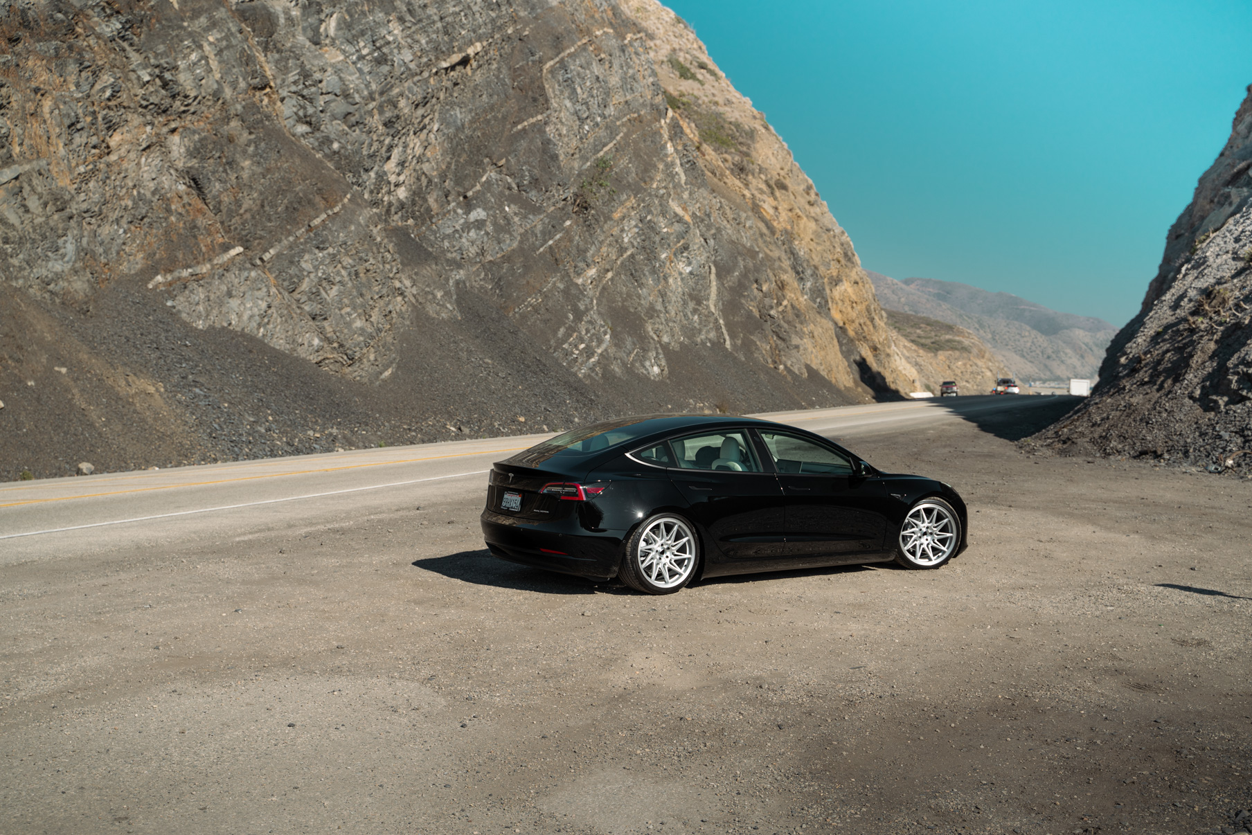 A 2022 Tesla Model 3 Blaque Diamond BD-F20 20 Inch Brushed Silver Wheels