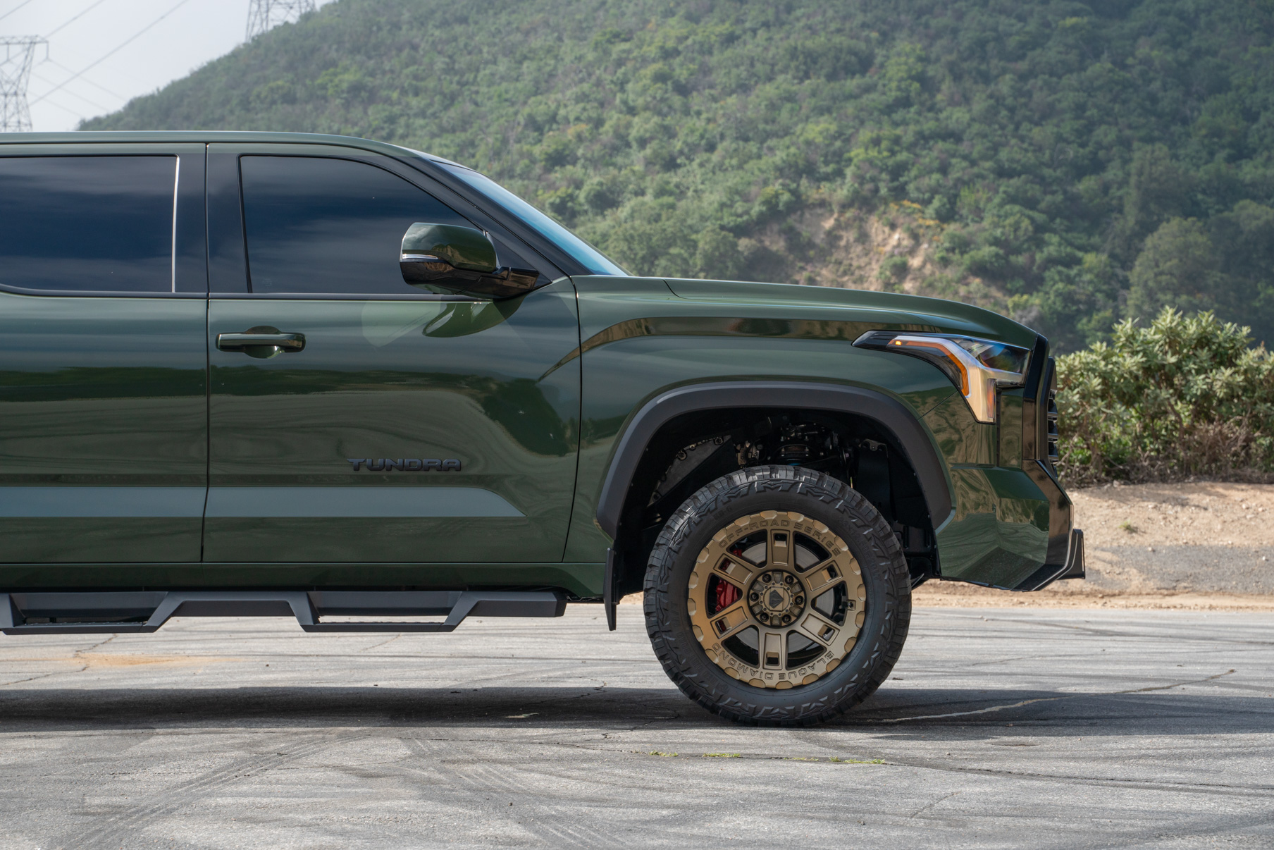 A 2022 Toyota Tundra TRD on Blaque Diamond BD-O801 20 Inch Matte Bronze Wheels