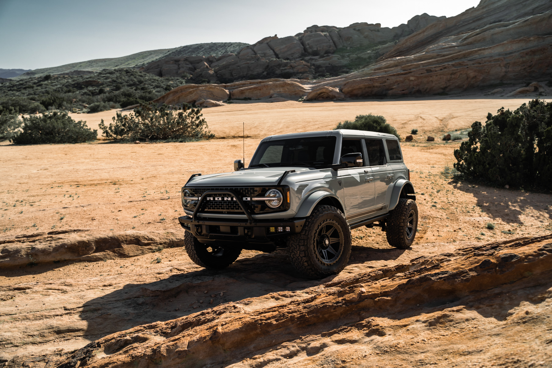 A 2022 Ford Bronco Sasquatch on Blaque Diamond BD-O102 Textured Black Wheels