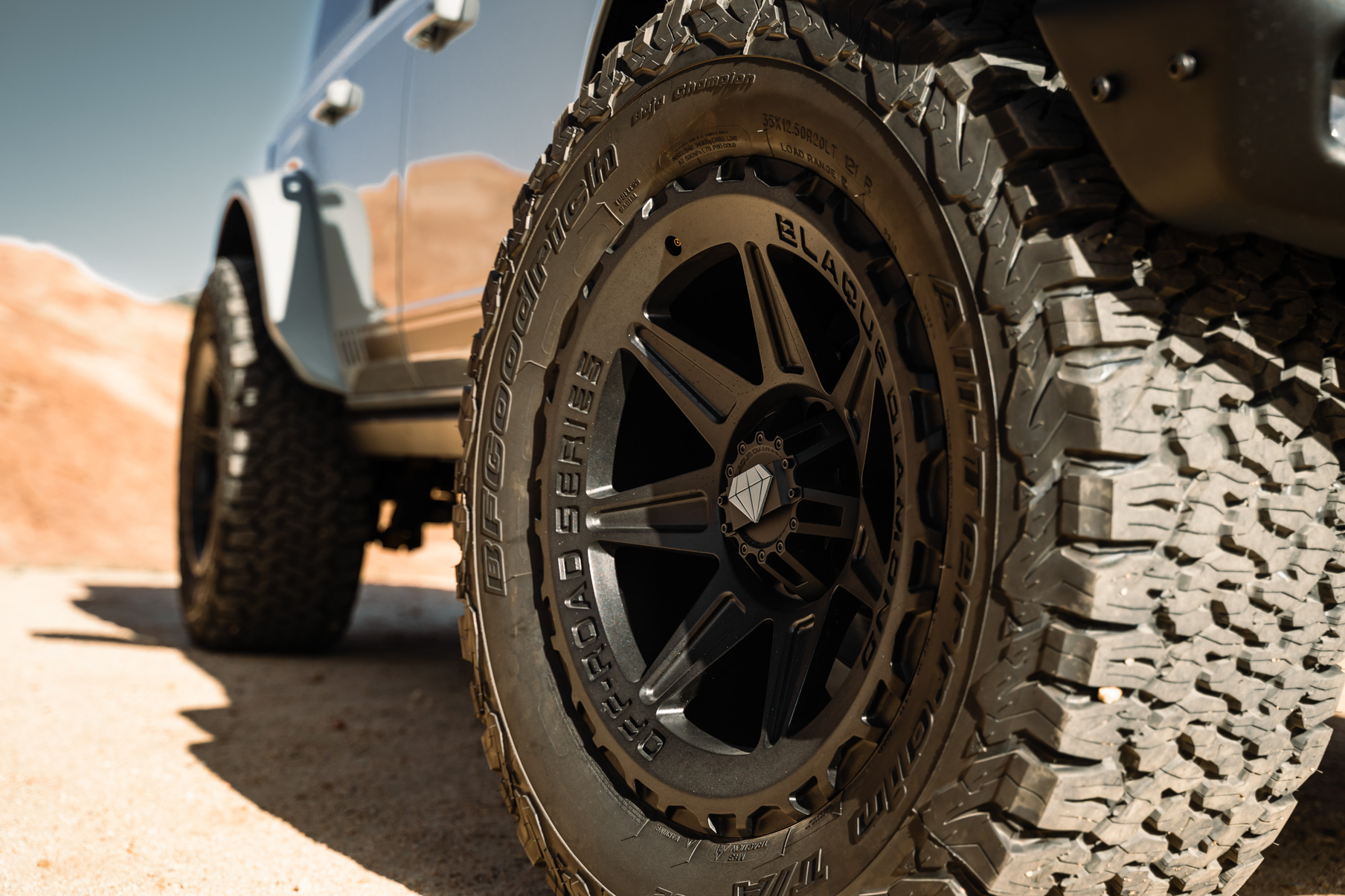 A 2022 Ford Bronco Sasquatch on Blaque Diamond BD-O102 Textured Black Wheels