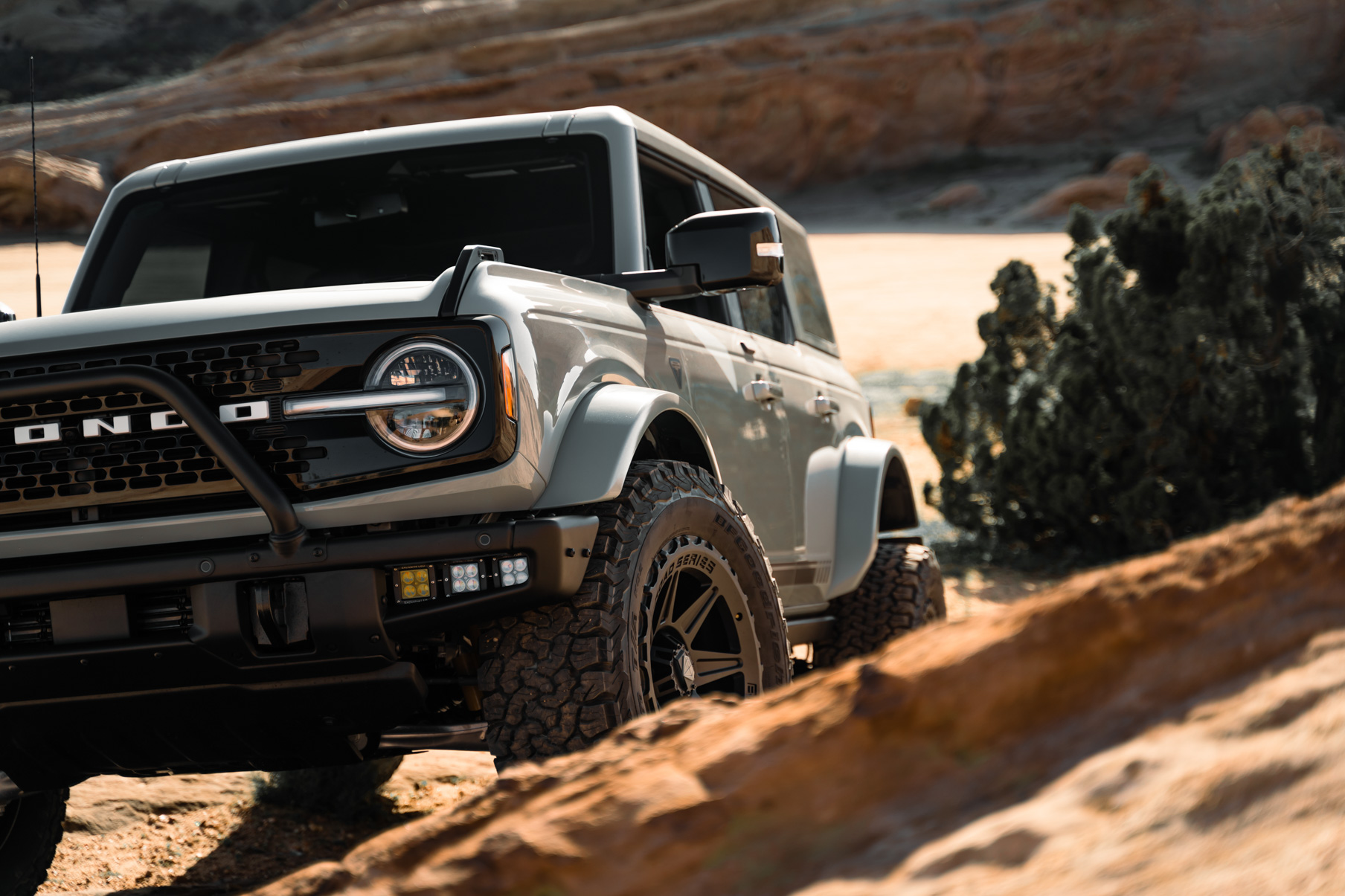 A 2022 Ford Bronco Sasquatch on Blaque Diamond BD-O102 Textured Black Wheels