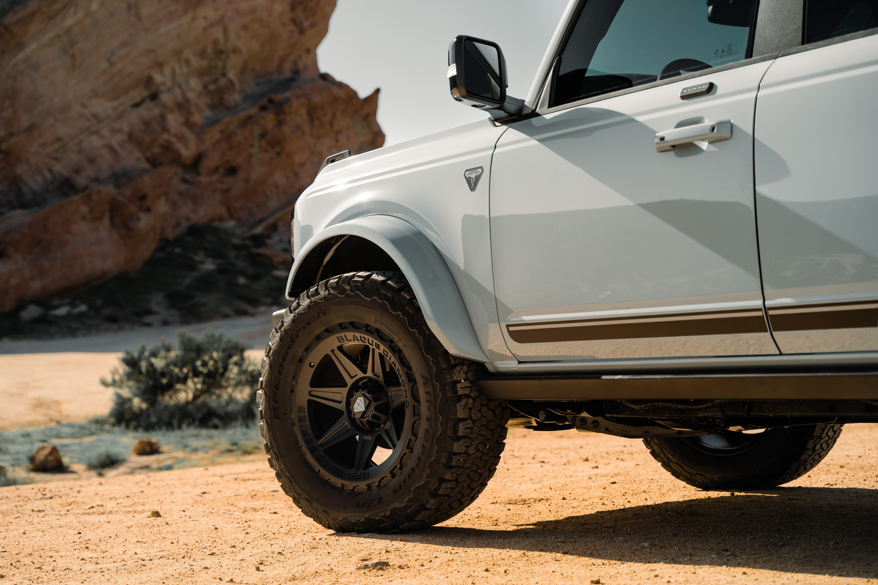 A 2022 Ford Bronco Sasquatch on Blaque Diamond BD-O102 Textured Black Wheels