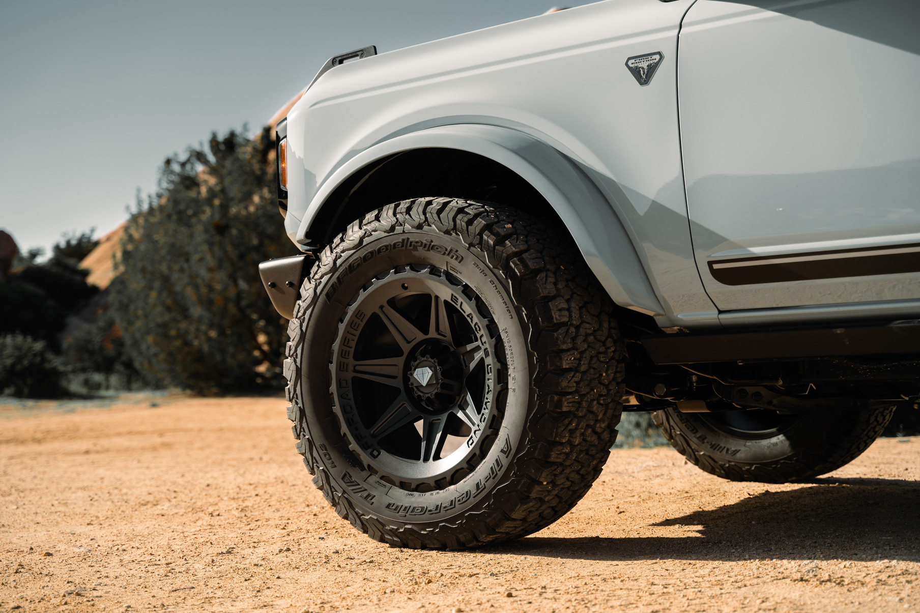 A 2022 Ford Bronco Sasquatch on Blaque Diamond BD-O102 Textured Black Wheels