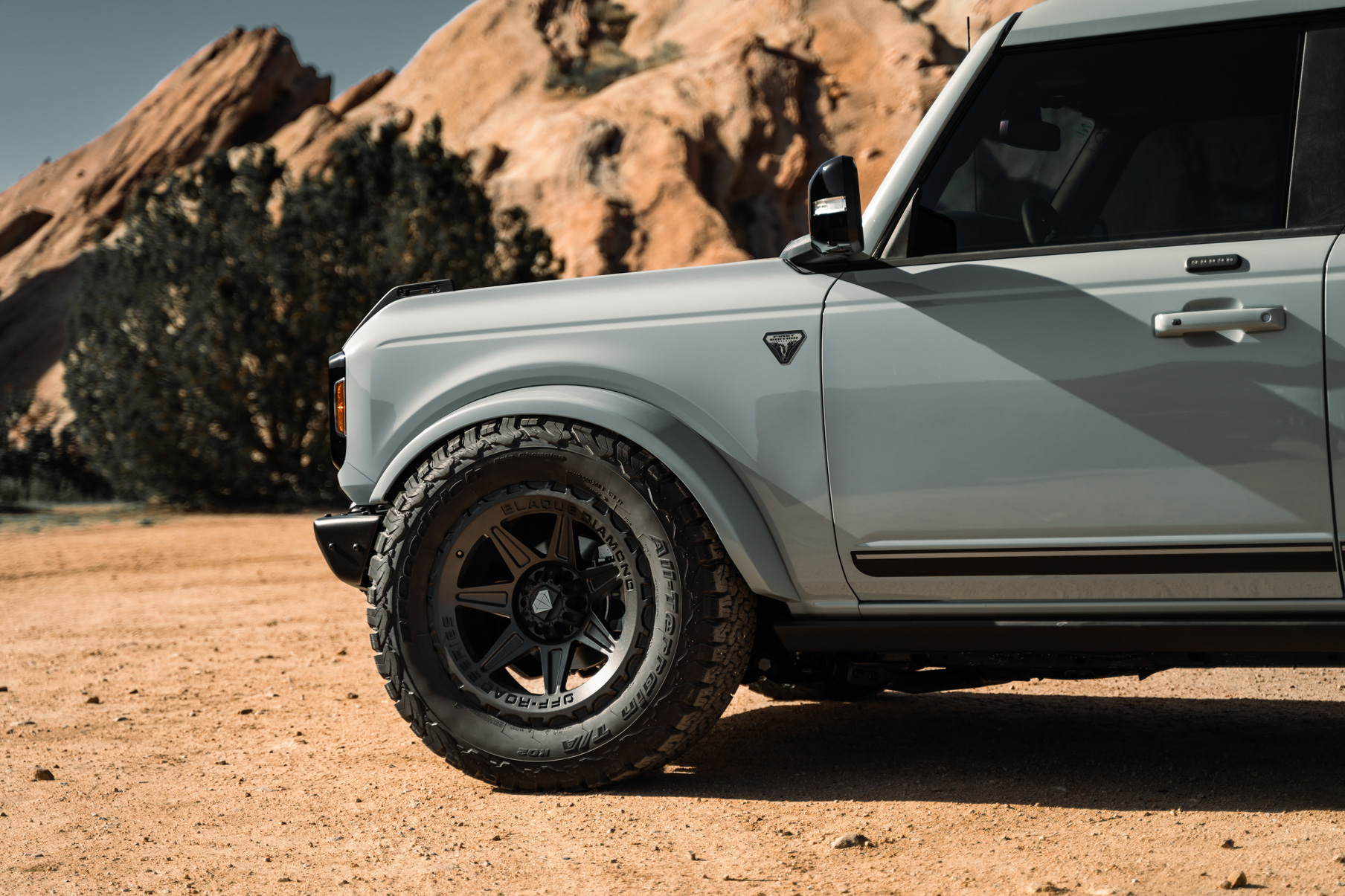 A 2022 Ford Bronco Sasquatch on Blaque Diamond BD-O102 Textured Black Wheels