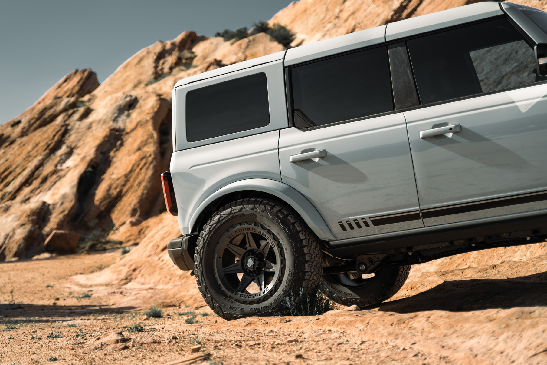 A 2022 Ford Bronco Sasquatch on Blaque Diamond BD-O102 Textured Black Wheels