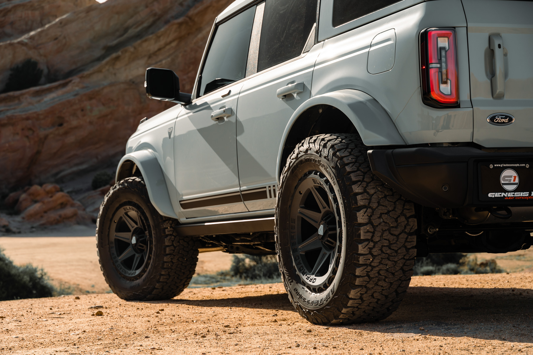 A 2022 Ford Bronco Sasquatch on Blaque Diamond BD-O102 Textured Black Wheels