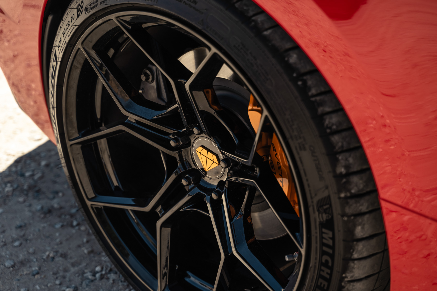 A Red 2021 Chevrolet Corvette C8 on Blaque Diamond BD-F25 Gloss Black Wheels