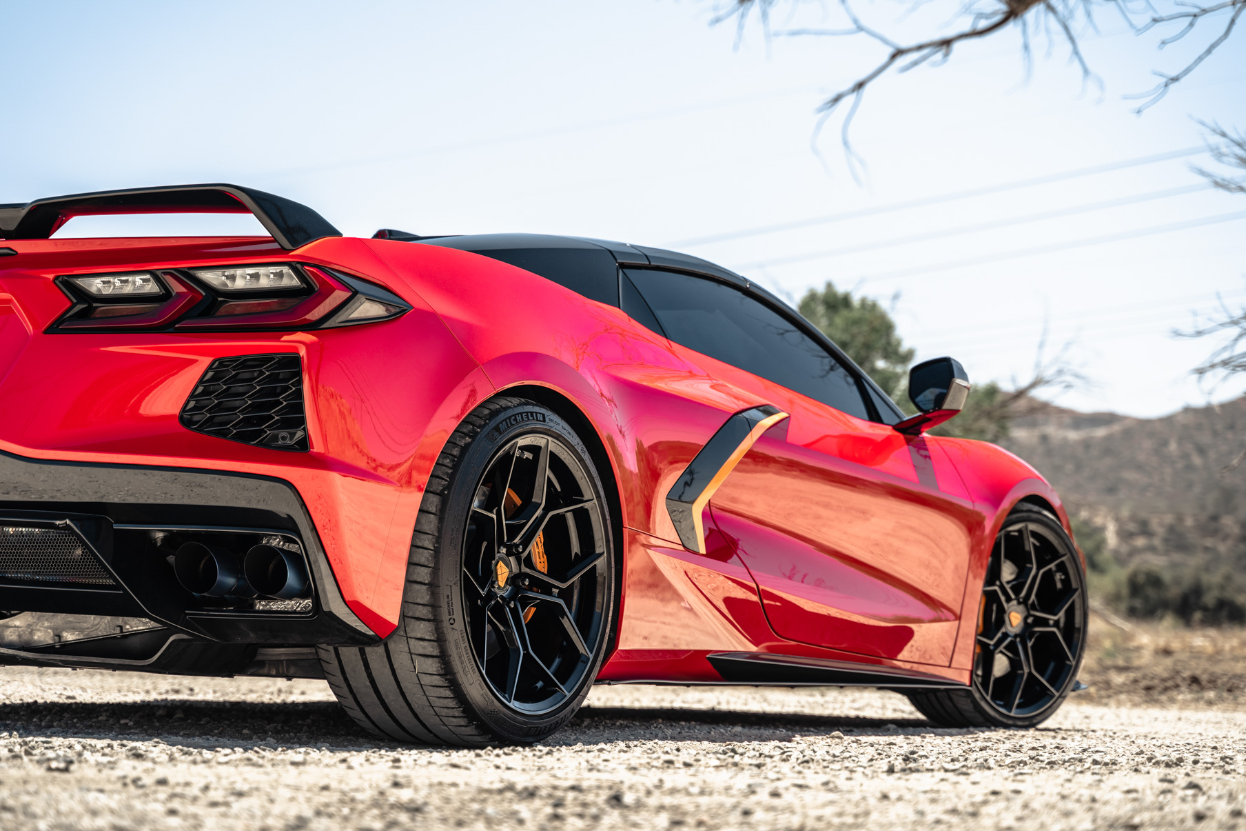 A Red 2021 Chevrolet Corvette C8 on Blaque Diamond BD-F25 Gloss Black Wheels
