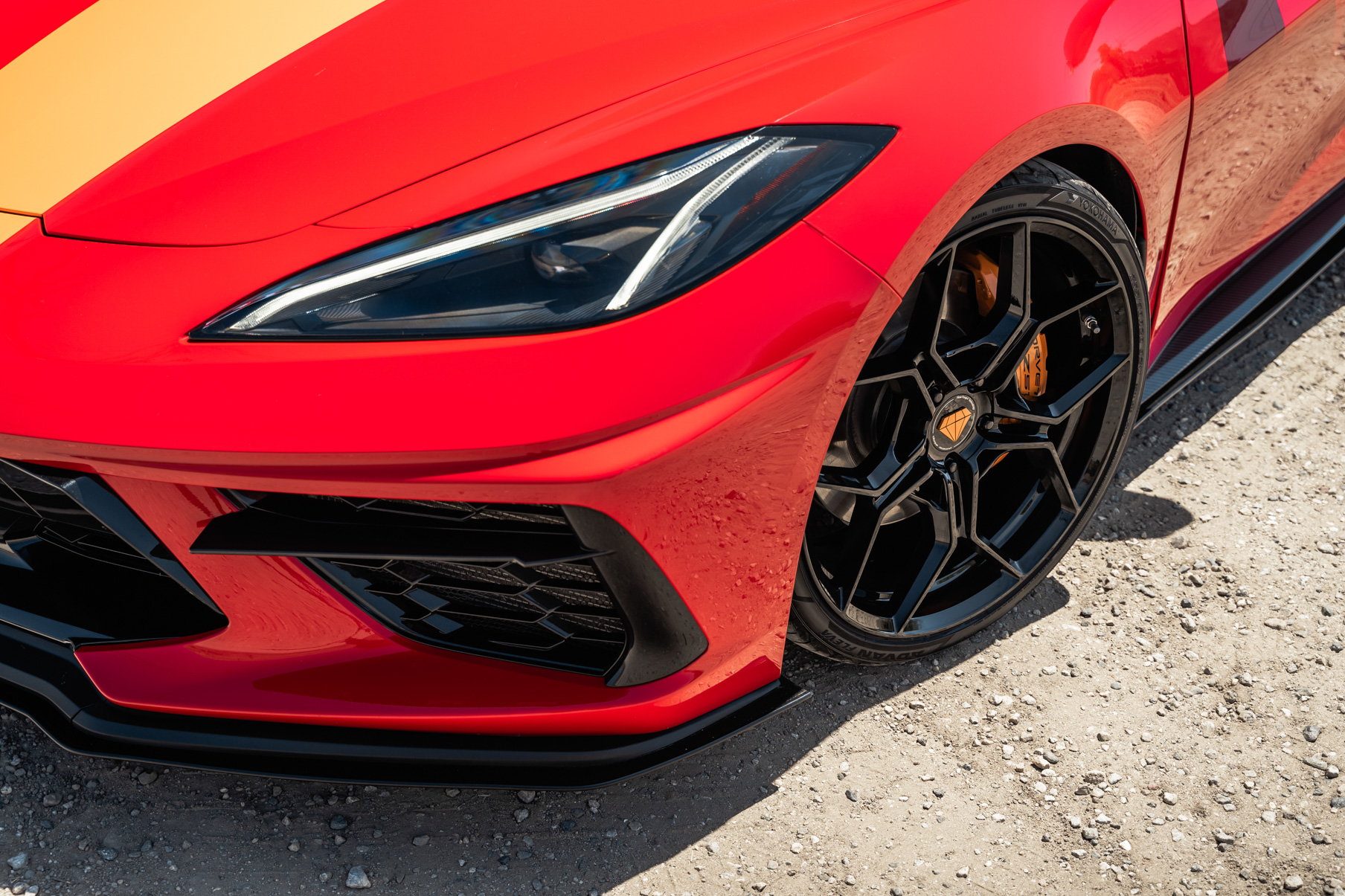 A Red 2021 Chevrolet Corvette C8 on Blaque Diamond BD-F25 Gloss Black Wheels