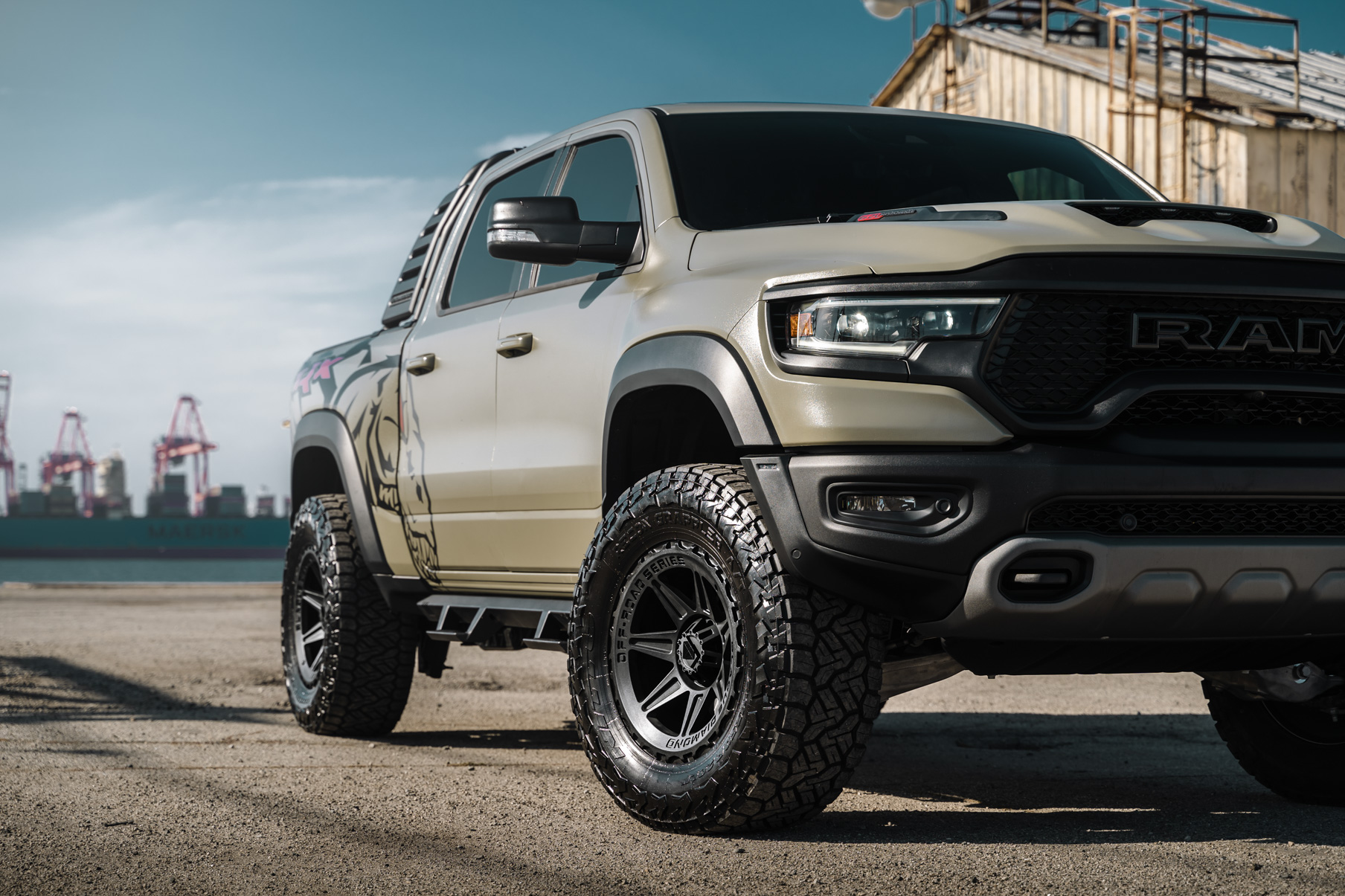 A 2022 Ram 1500 TRX on Blaque Diamond BD-O102 Textured Black Wheels