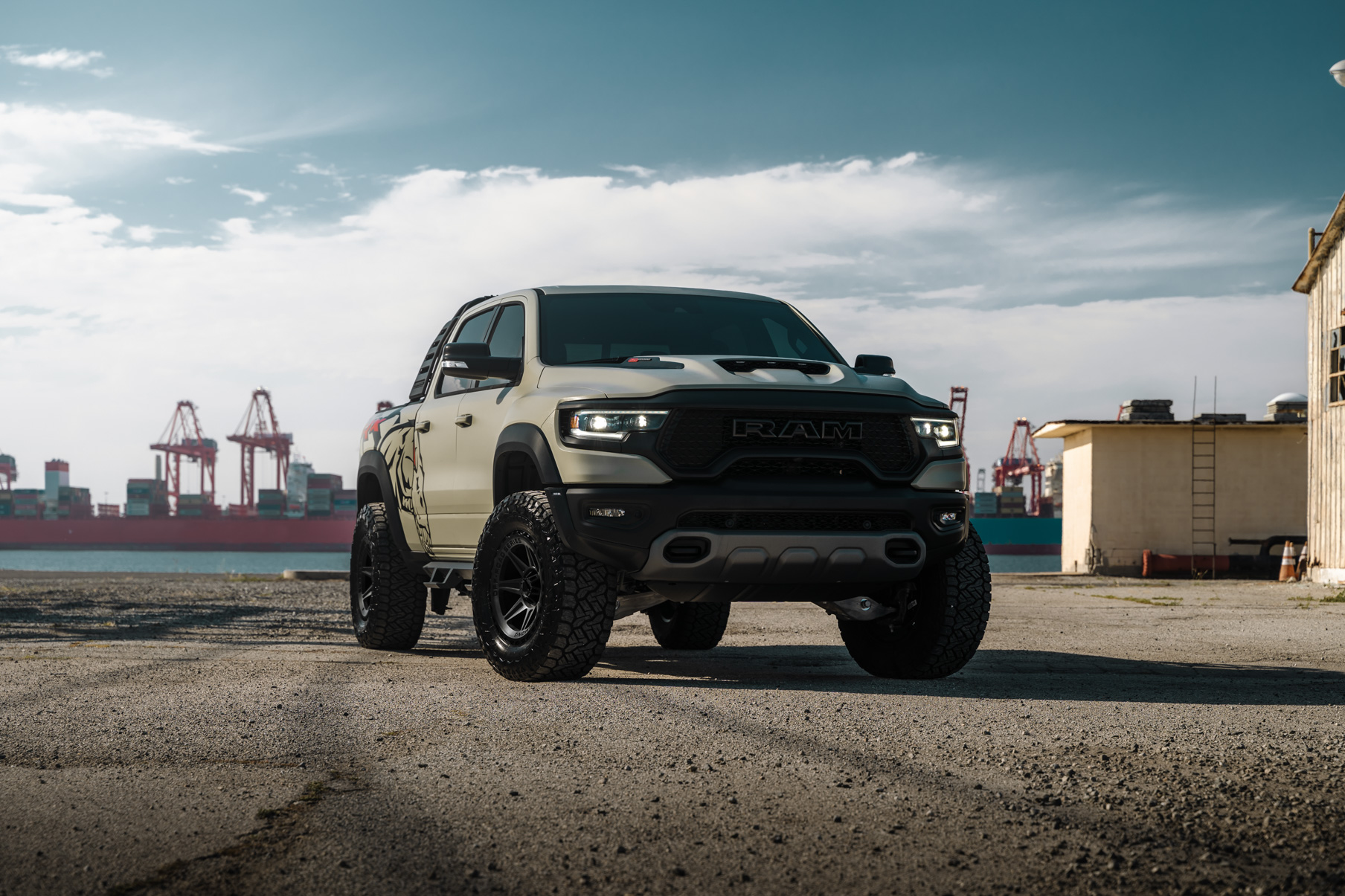 A 2022 Ram 1500 TRX on Blaque Diamond BD-O102 Textured Black Wheels