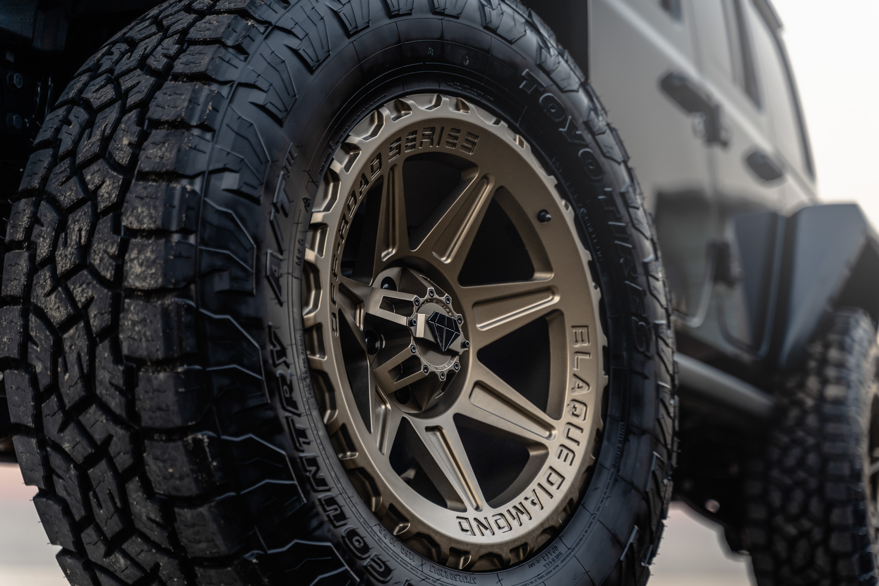 A 2021 Jeep Wrangler Rubicon on Blaque Diamond BD-O102 Matte Bronze Wheels