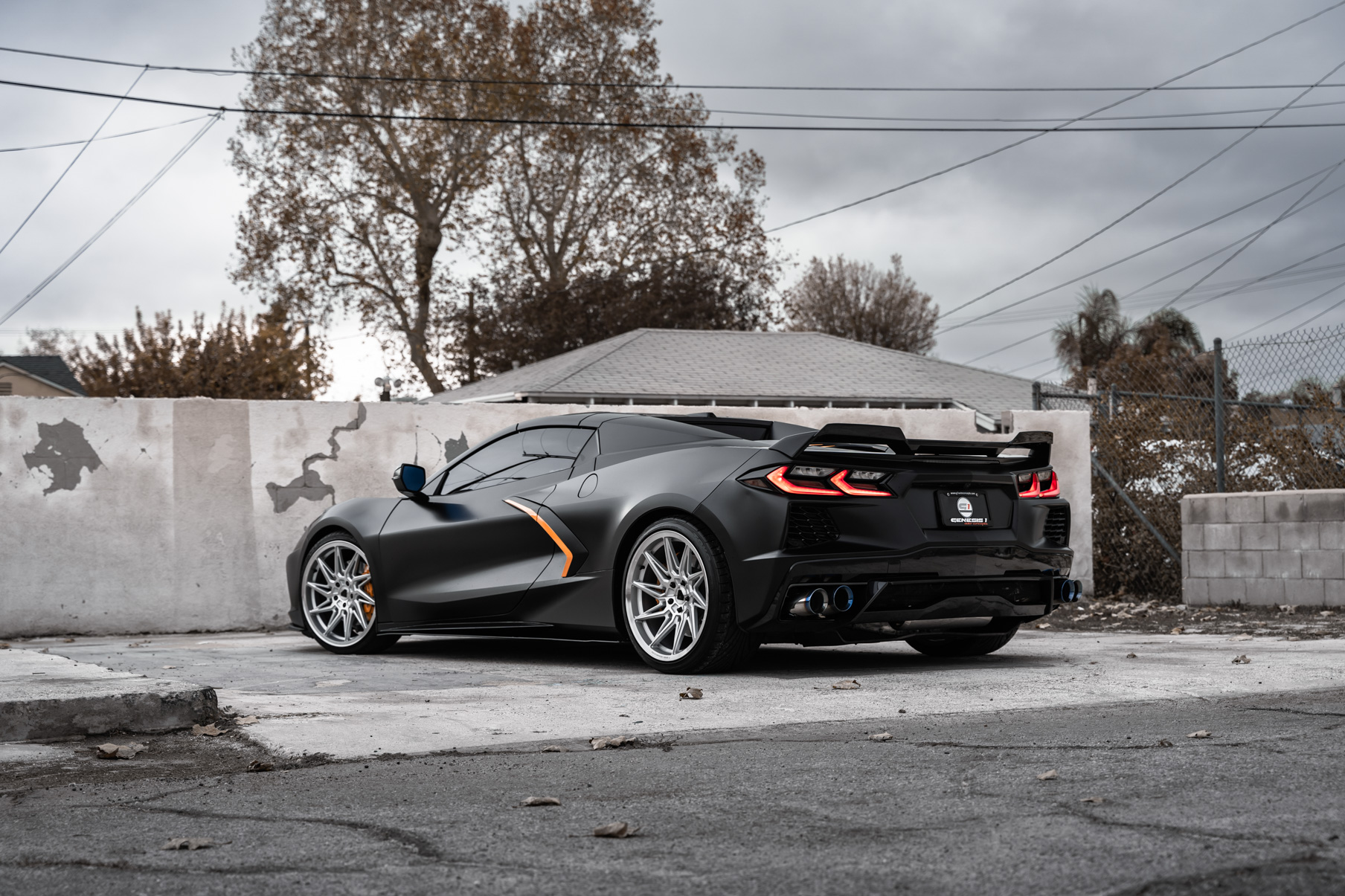 A 2021 Chevrolet Corvette C8 on Blaque Diamond BD-F20 Brushed Silver Wheels