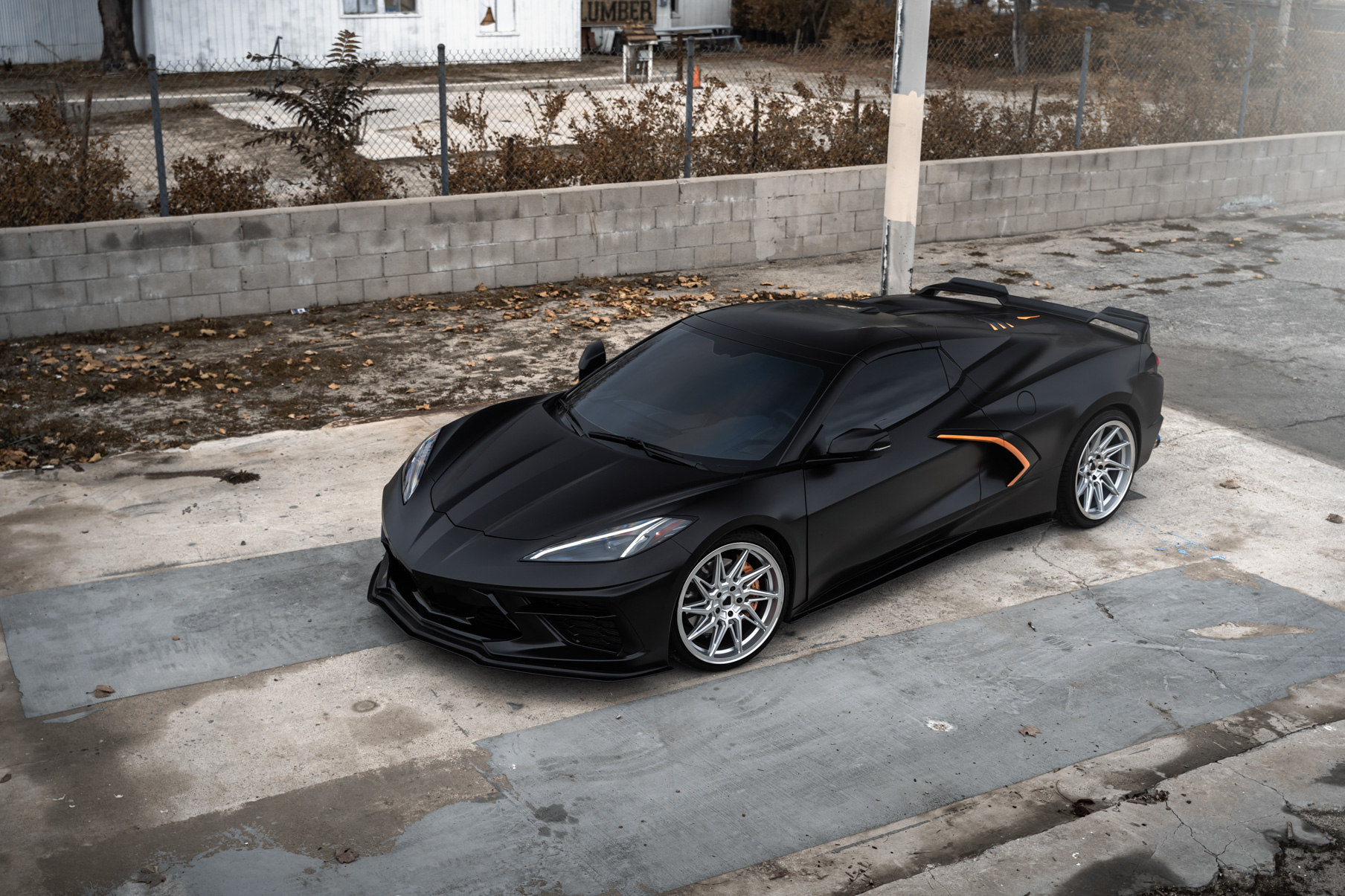 A 2021 Chevrolet Corvette C8 on Blaque Diamond BD-F20 Brushed Silver Wheels