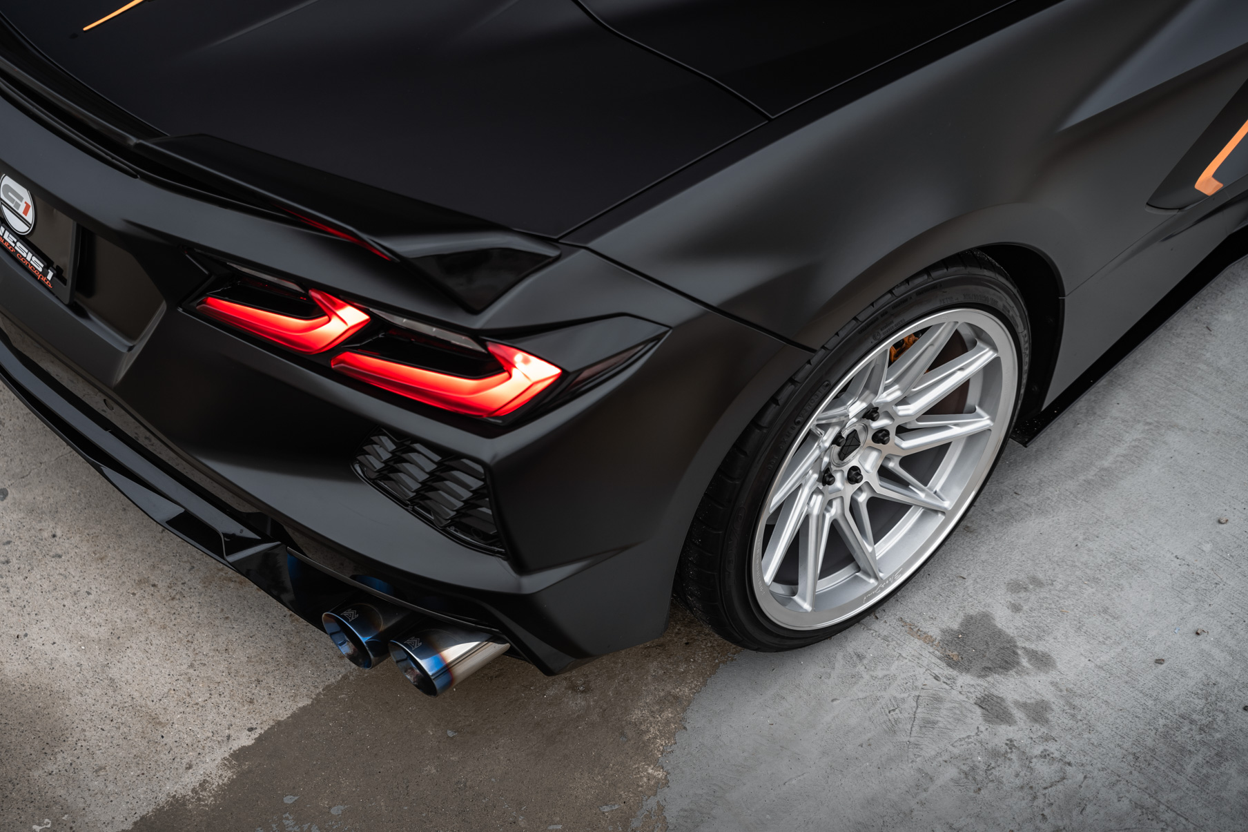 A 2021 Chevrolet Corvette C8 on Blaque Diamond BD-F20 Brushed Silver Wheels