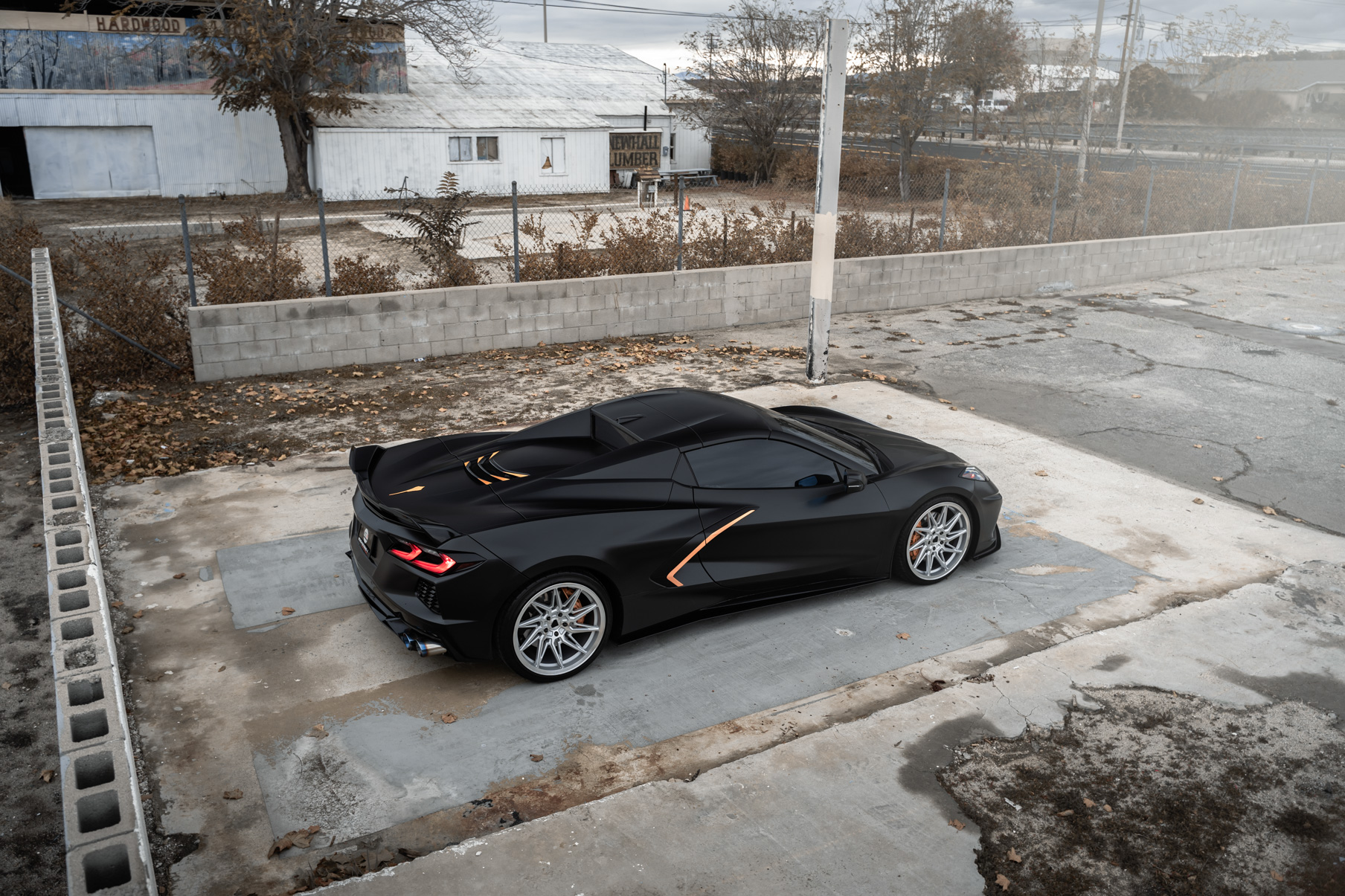 A 2021 Chevrolet Corvette C8 on Blaque Diamond BD-F20 Brushed Silver Wheels