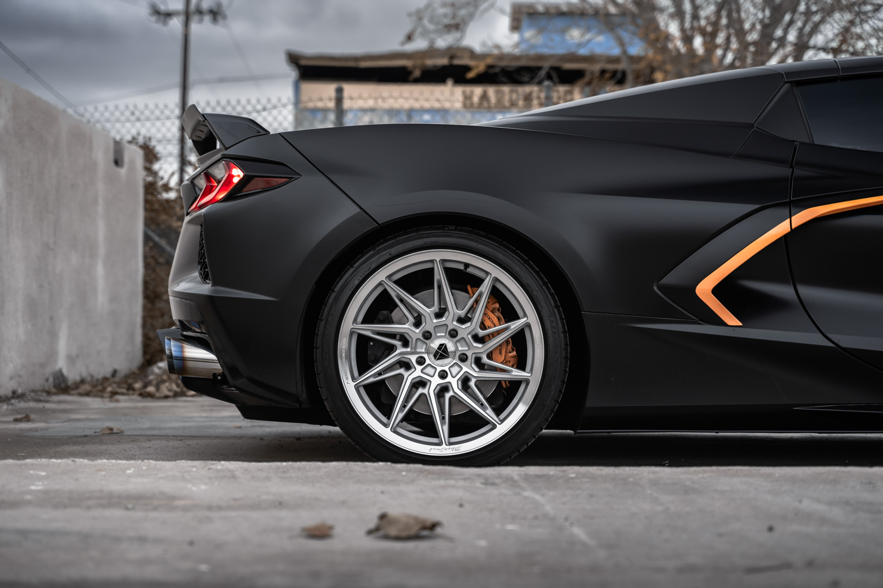 A 2021 Chevrolet Corvette C8 on Blaque Diamond BD-F20 Brushed Silver Wheels