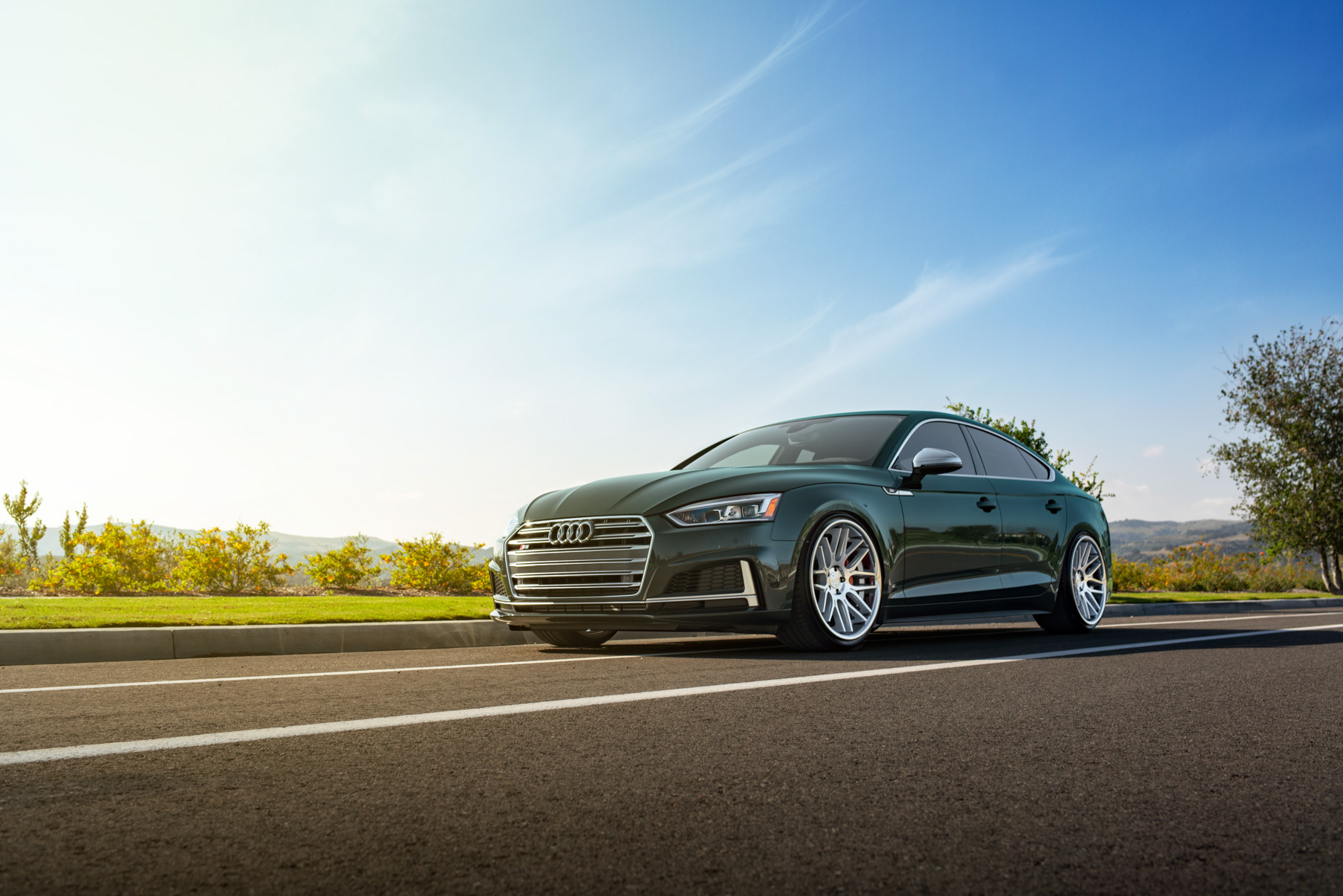 A 2018 Audi S5 Sportback on Blaque Diamond BD-27 Brushed Silver Wheels