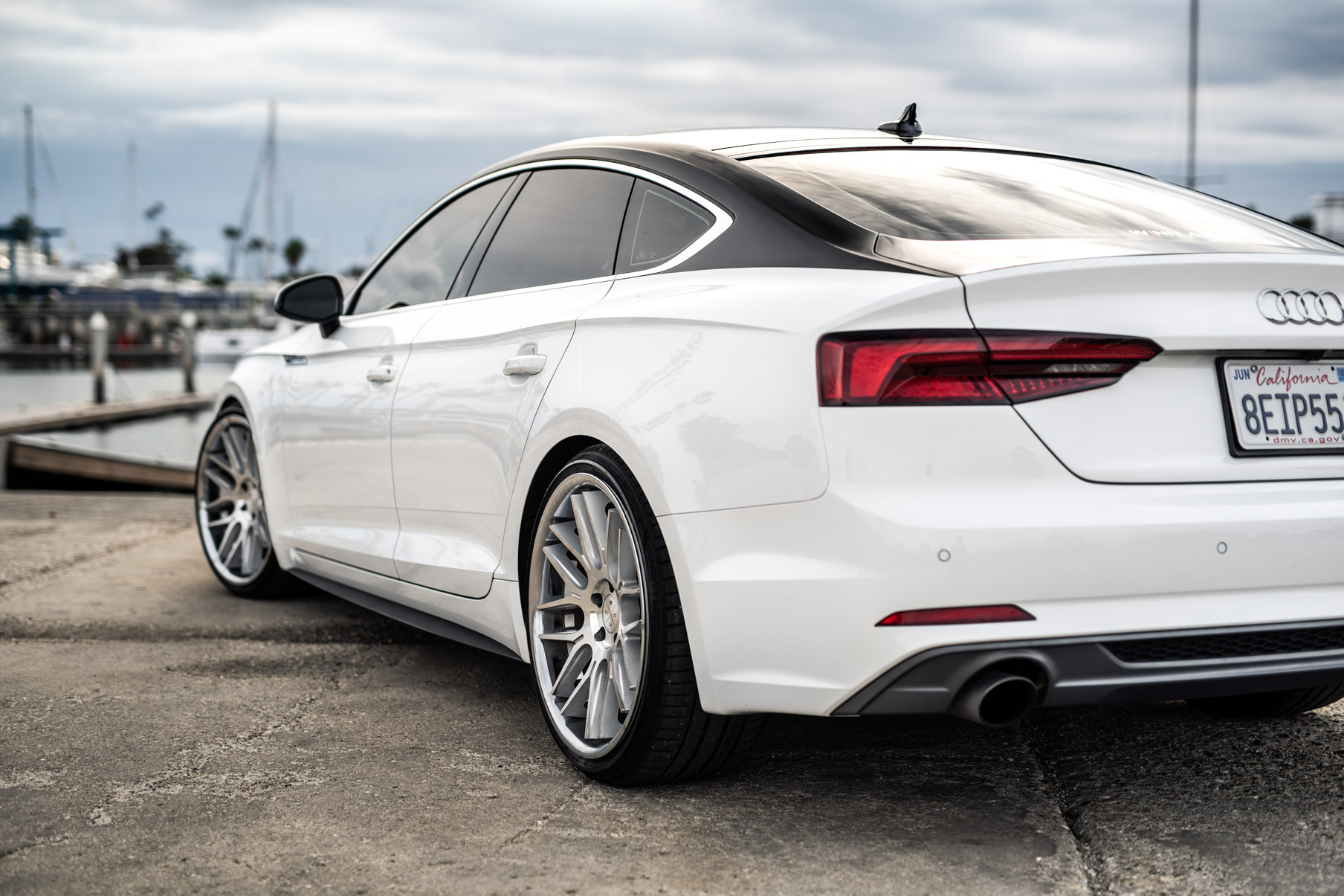 A 2019 Audi S5 on Blaque Diamond BD-27 Brushed Silver Wheels