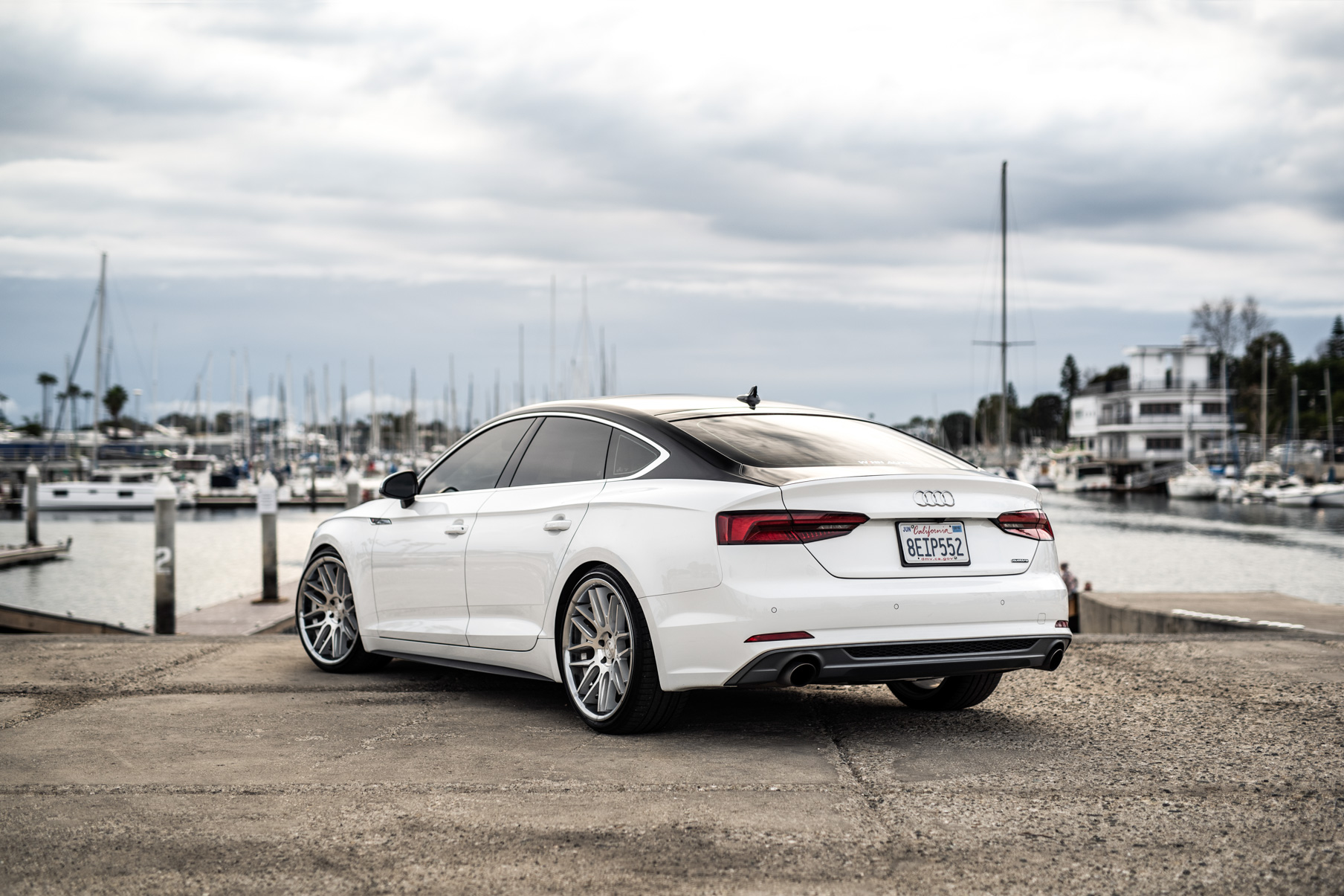 A 2019 Audi S5 on Blaque Diamond BD-27 Brushed Silver Wheels