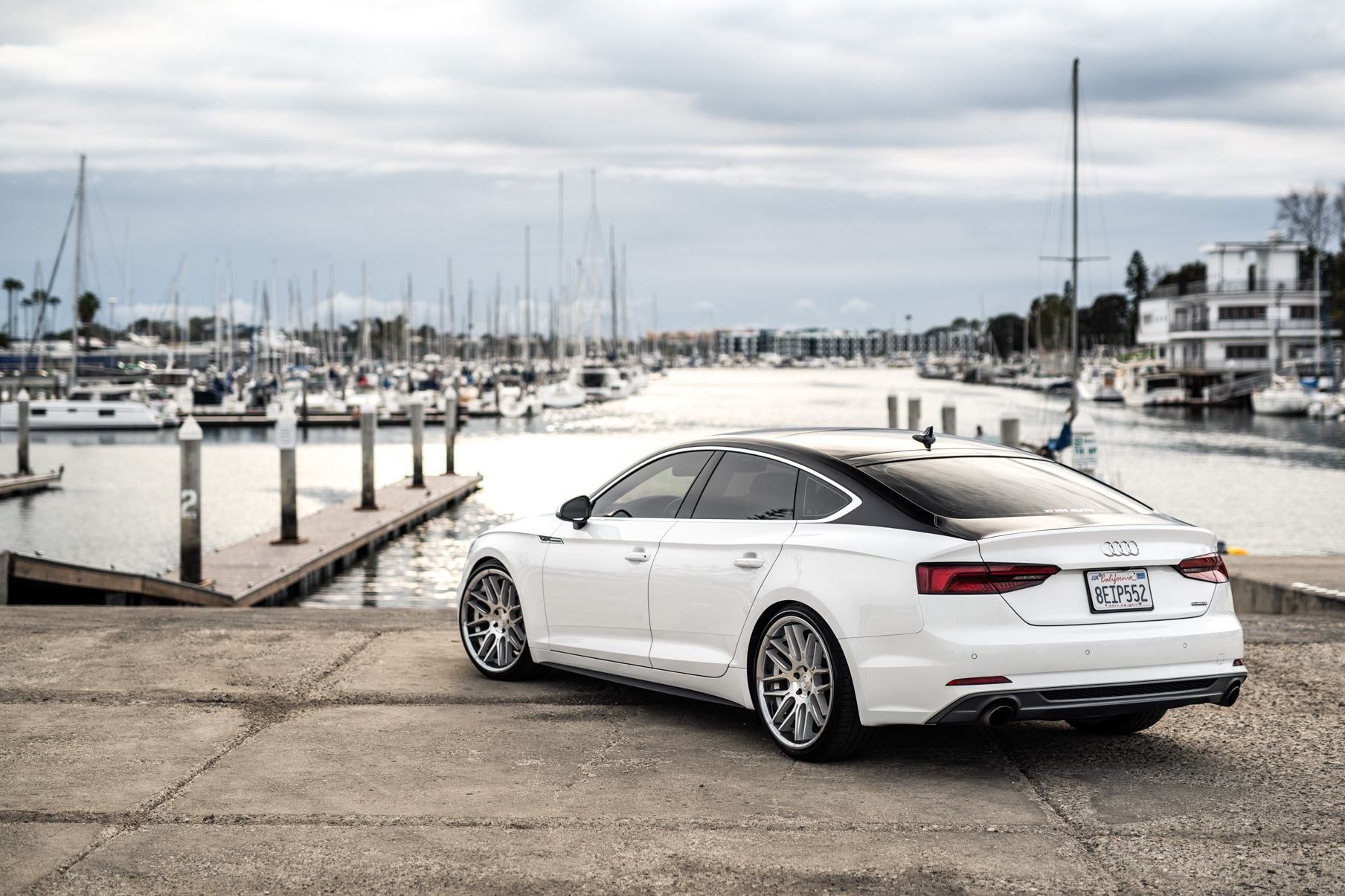 A 2019 Audi S5 on Blaque Diamond BD-27 Brushed Silver Wheels