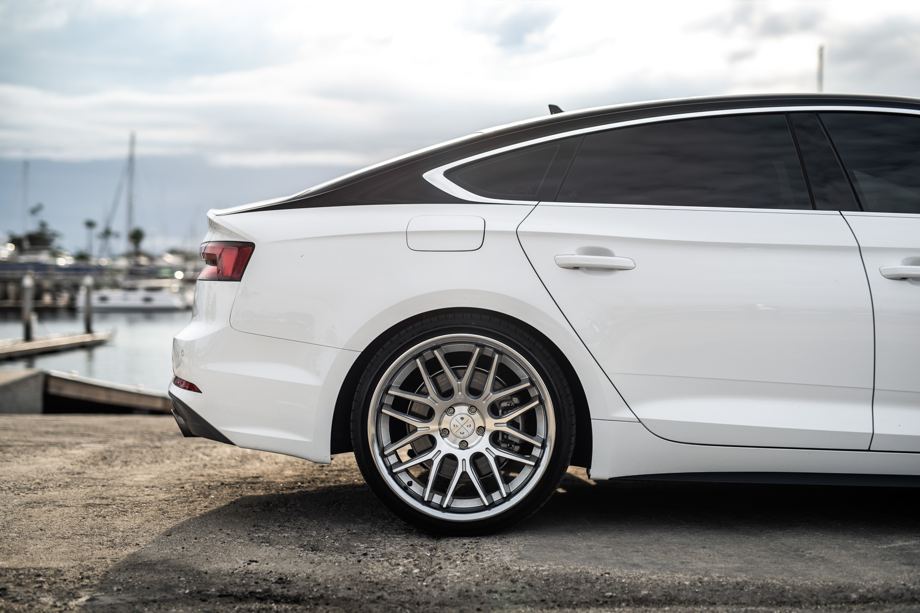 A 2019 Audi S5 on Blaque Diamond BD-27 Brushed Silver Wheels