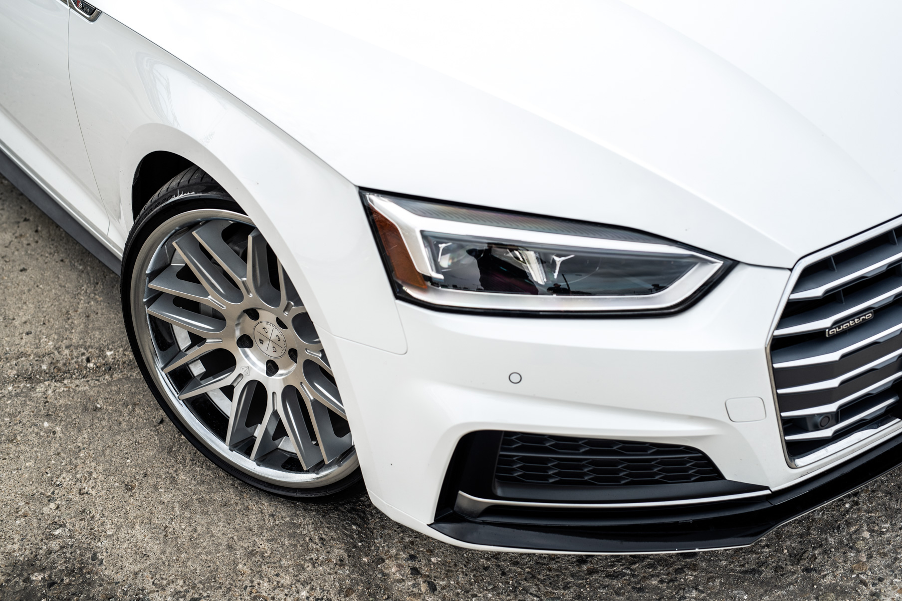 A 2019 Audi S5 on Blaque Diamond BD-27 Brushed Silver Wheels