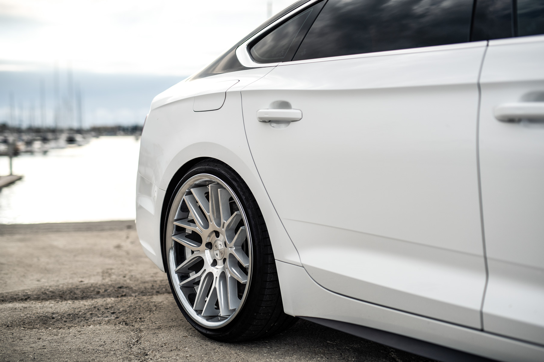 A 2019 Audi S5 on Blaque Diamond BD-27 Brushed Silver Wheels