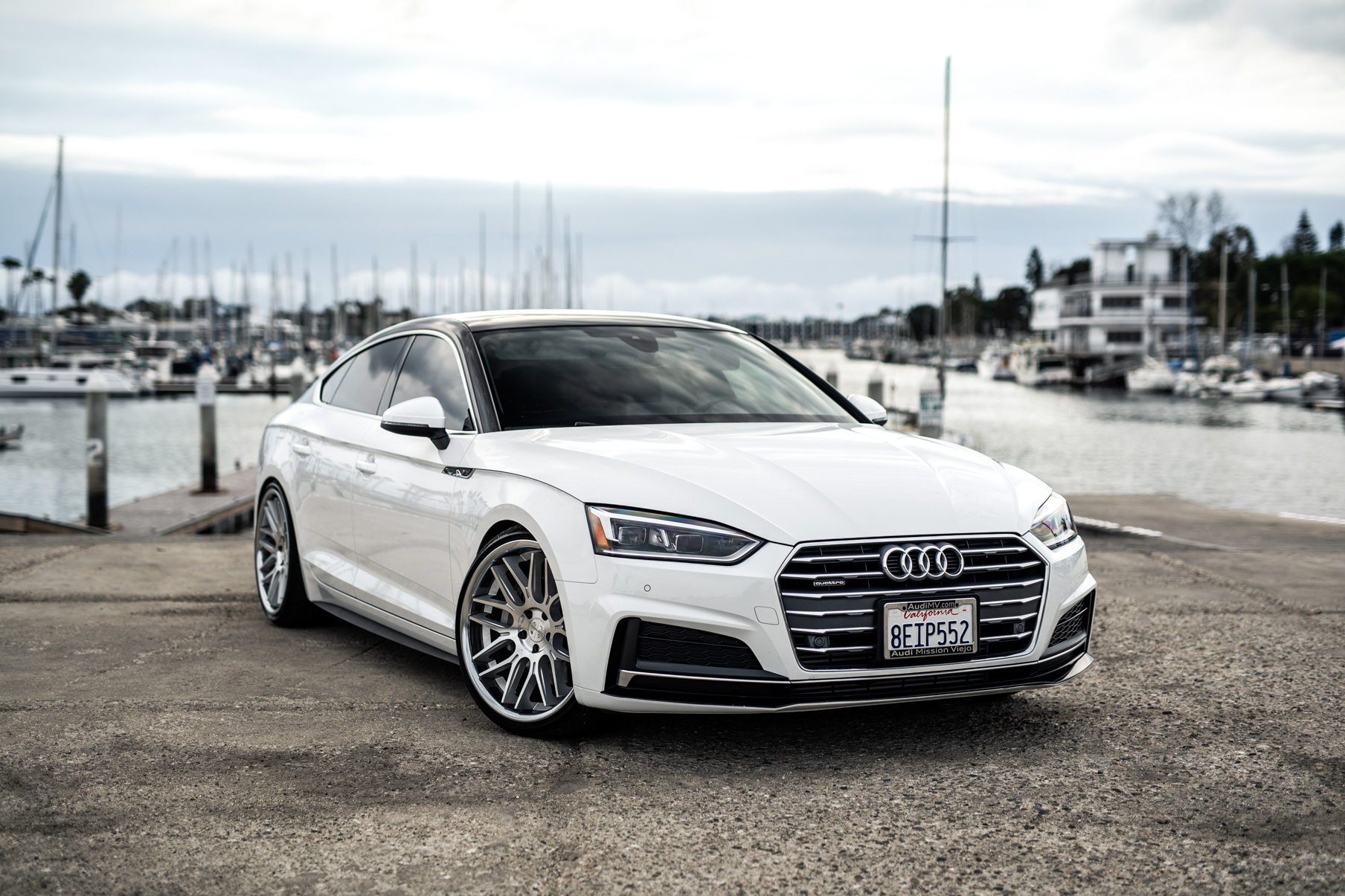 A 2019 Audi S5 on Blaque Diamond BD-27 Brushed Silver Wheels