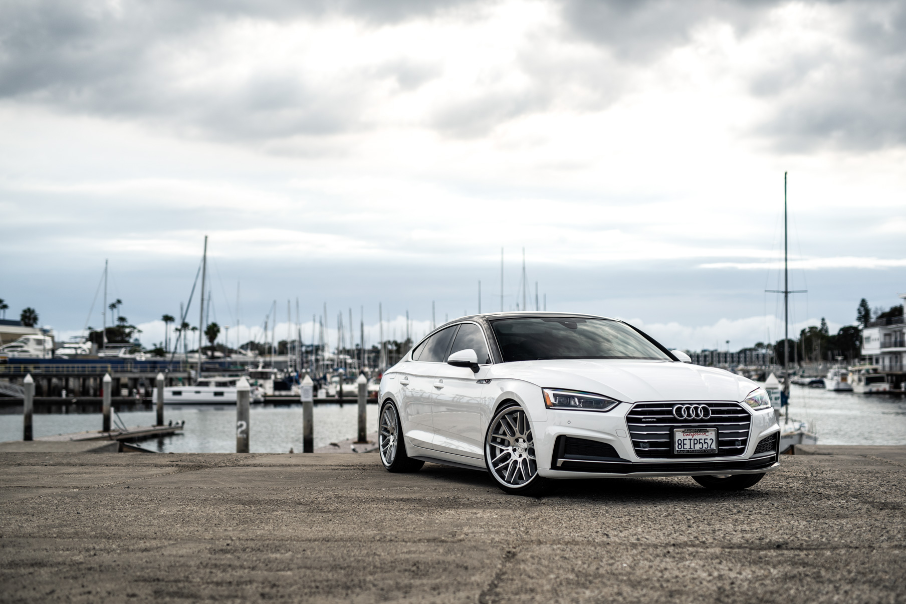 A 2019 Audi S5 on Blaque Diamond BD-27 Brushed Silver Wheels