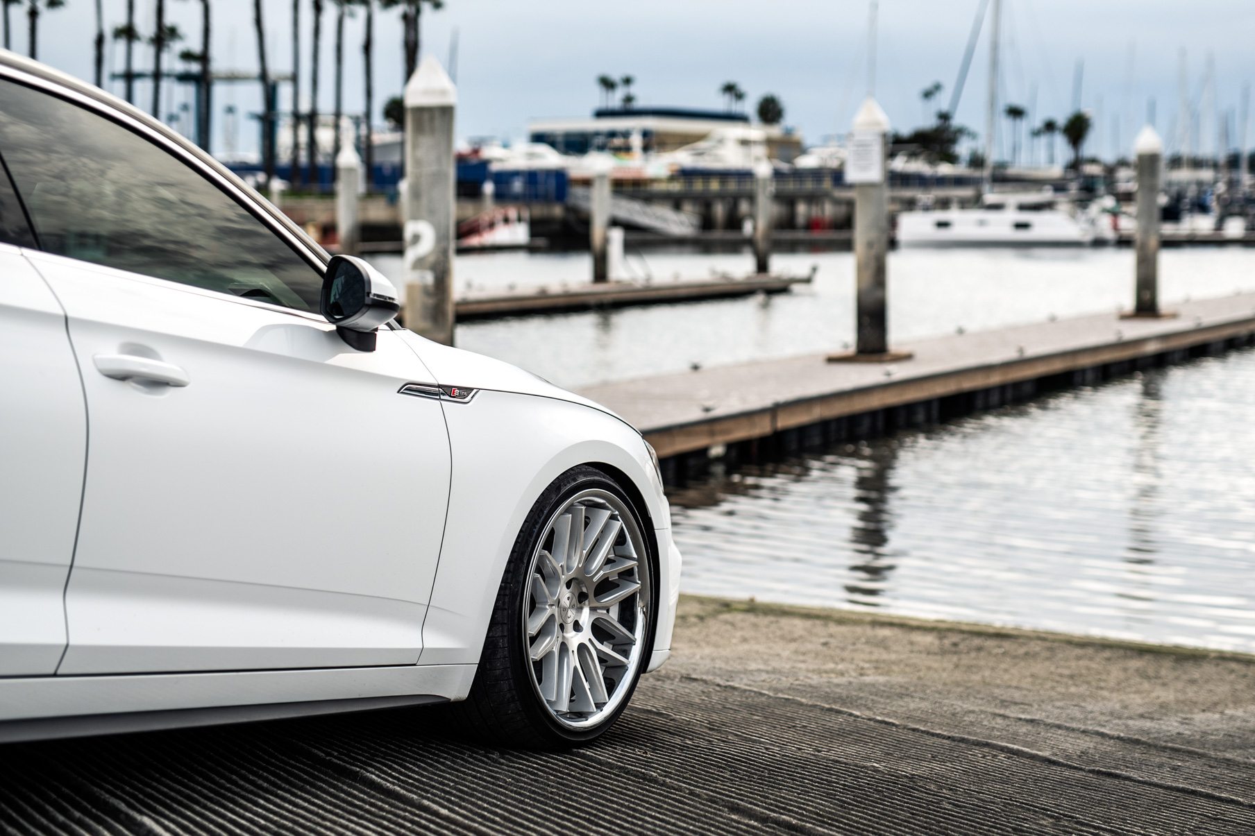 A 2019 Audi S5 on Blaque Diamond BD-27 Brushed Silver Wheels