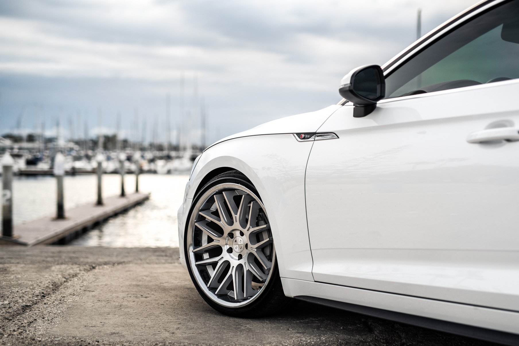 A 2019 Audi S5 on Blaque Diamond BD-27 Brushed Silver Wheels
