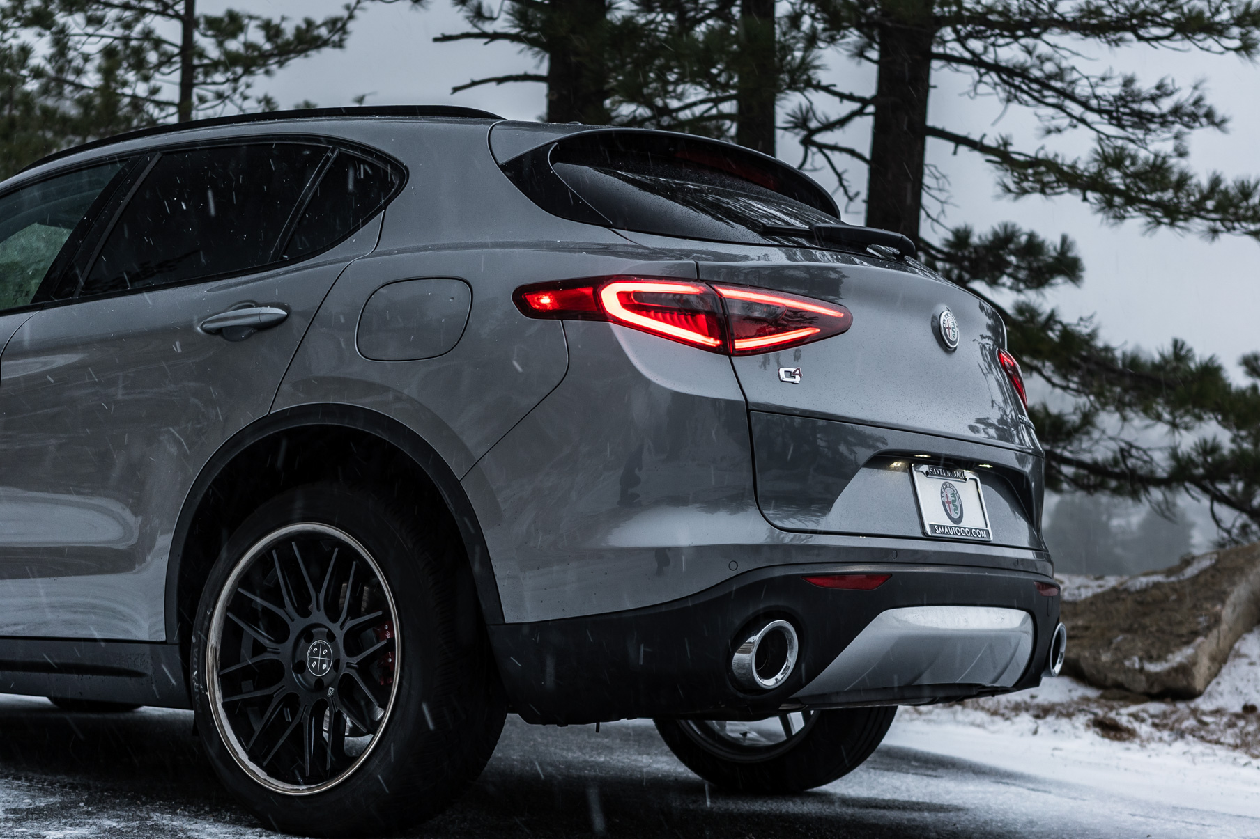 A 2018 Alfa Romeo Stelvio on Blaque Diamond BD-17 Matte Black with Black Chrome Wheels