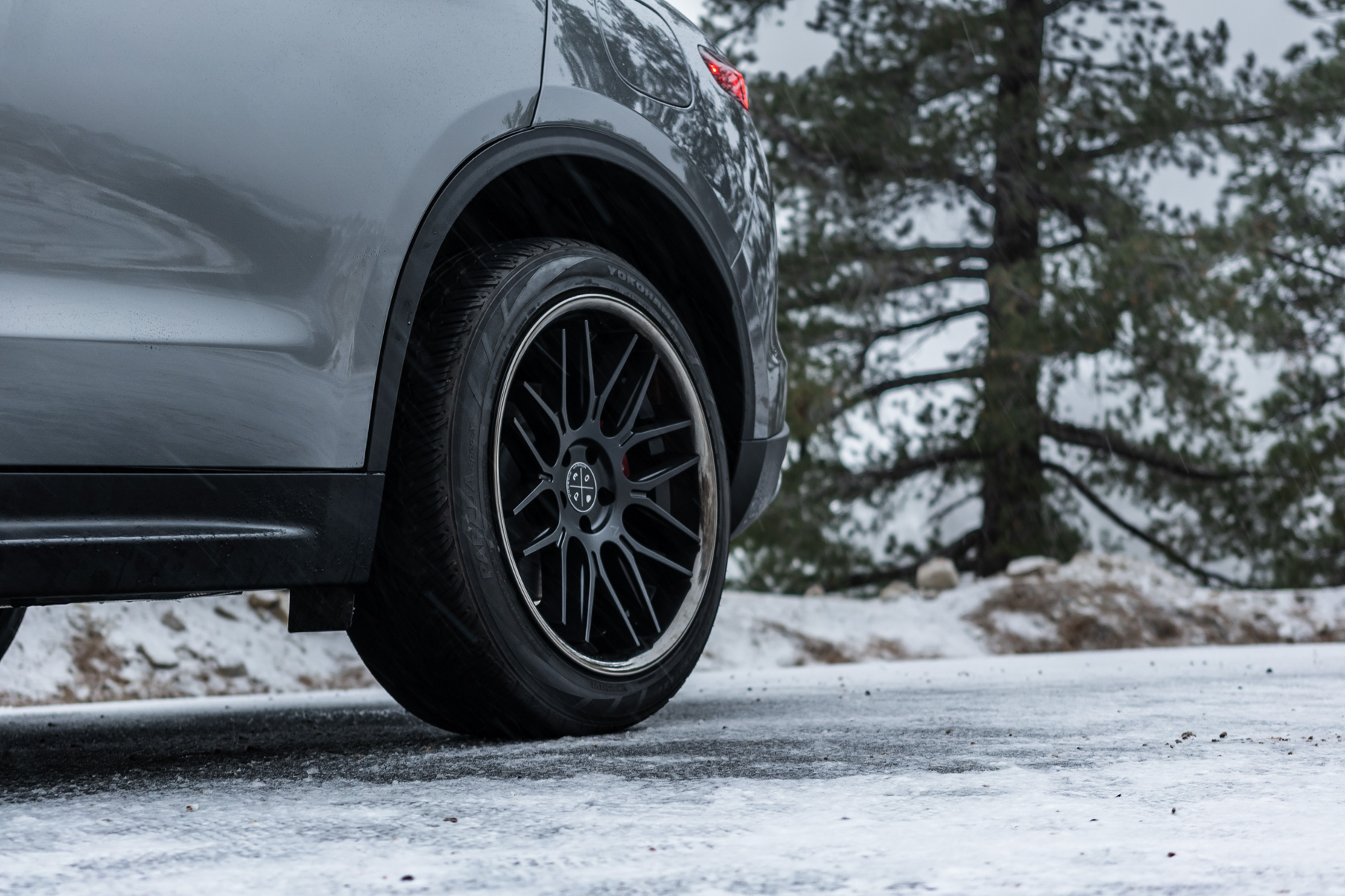 A 2018 Alfa Romeo Stelvio on Blaque Diamond BD-17 Matte Black with Black Chrome Wheels