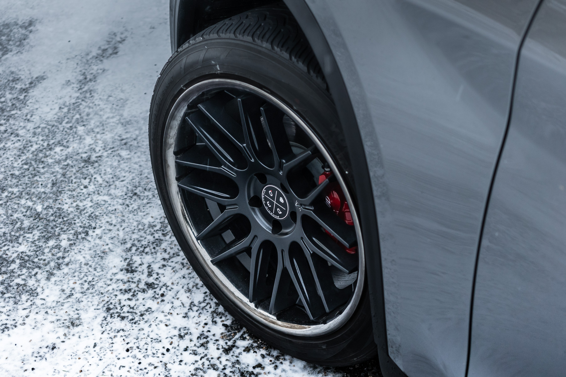 A 2018 Alfa Romeo Stelvio on Blaque Diamond BD-17 Matte Black with Black Chrome Wheels