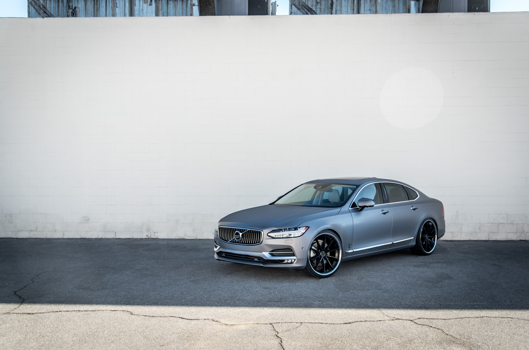 A Brushed Grey 2017 Volvo S90 on Blaque Diamond BD-23 Black Chrome with SS Lip Wheels