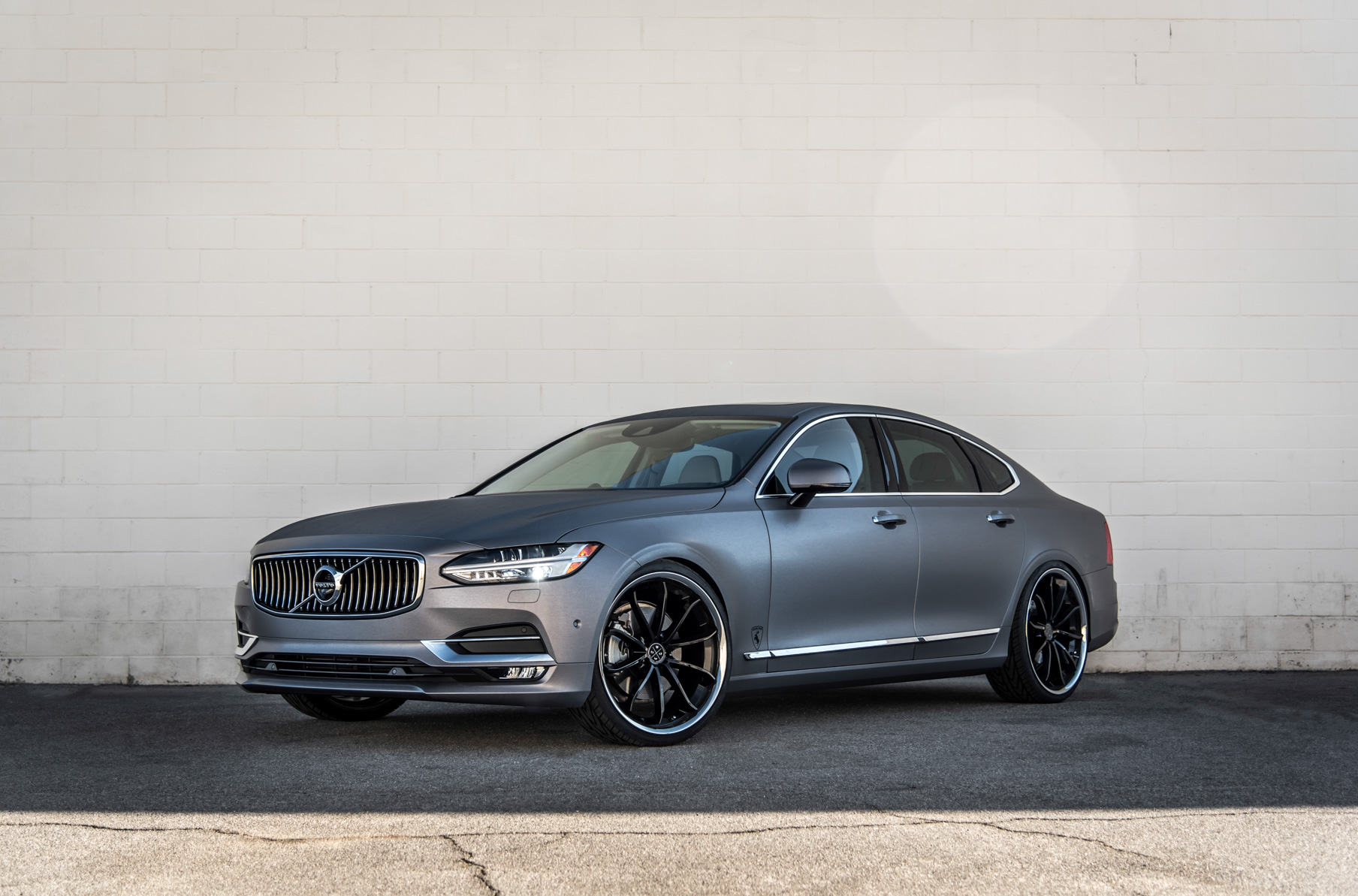 A Brushed Grey 2017 Volvo S90 on Blaque Diamond BD-23 Black Chrome with SS Lip Wheels