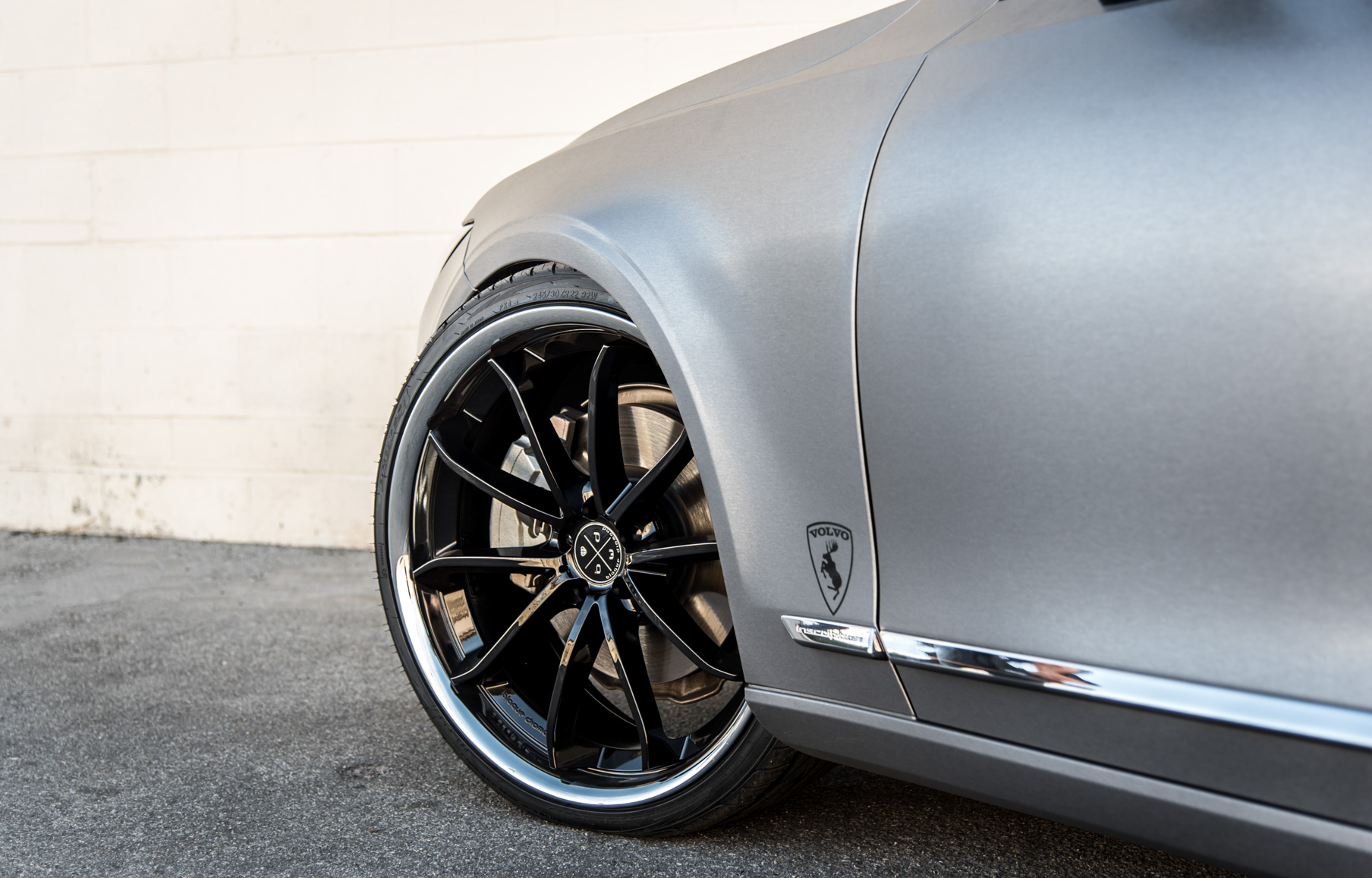 A Brushed Grey 2017 Volvo S90 on Blaque Diamond BD-23 Black Chrome with SS Lip Wheels