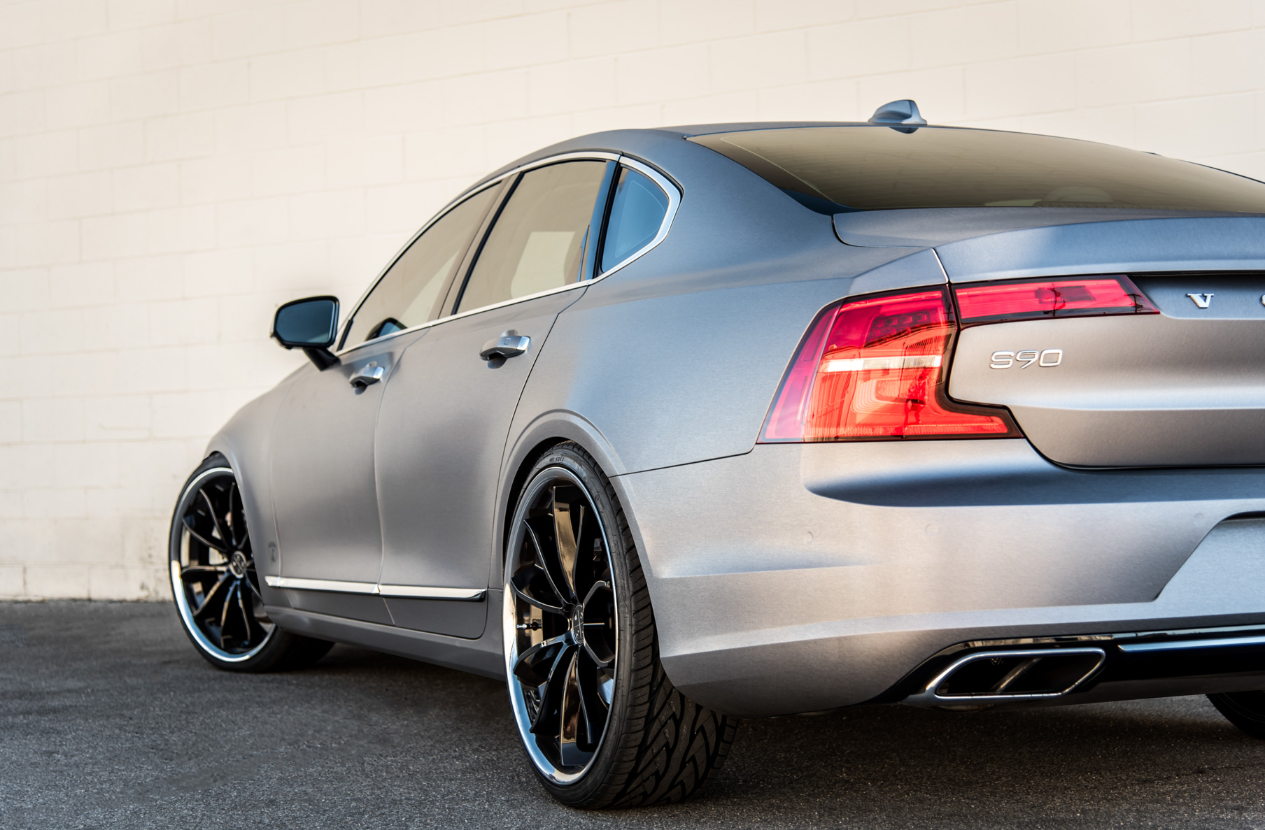 A Brushed Grey 2017 Volvo S90 on Blaque Diamond BD-23 Black Chrome with SS Lip Wheels