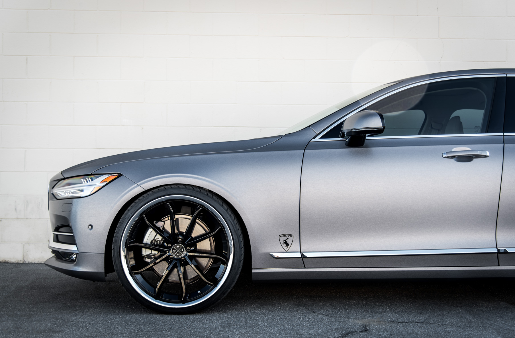 A Brushed Grey 2017 Volvo S90 on Blaque Diamond BD-23 Black Chrome with SS Lip Wheels