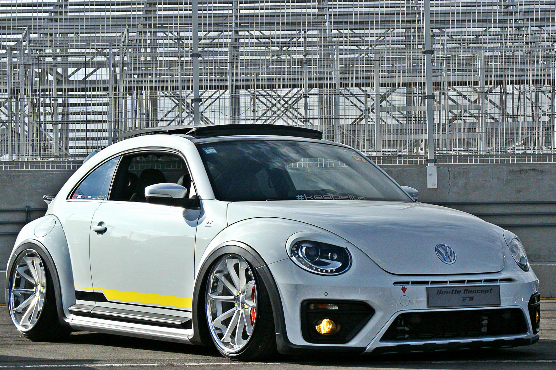 A 2018 VW Beetle on Blaque Diamond BD-23 Gloss Silver Wheels