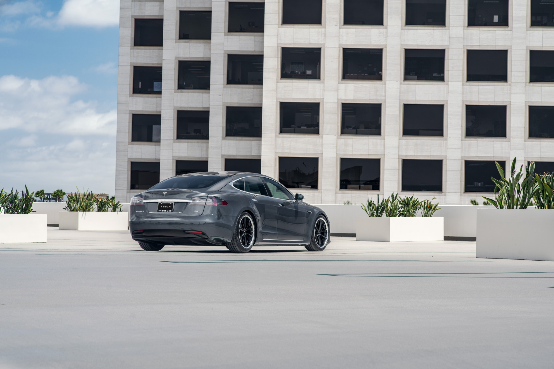 A 2017 Tesla Model S 100D on Blaque Diamond BD-23 20 Inch Gloss Black Wheels