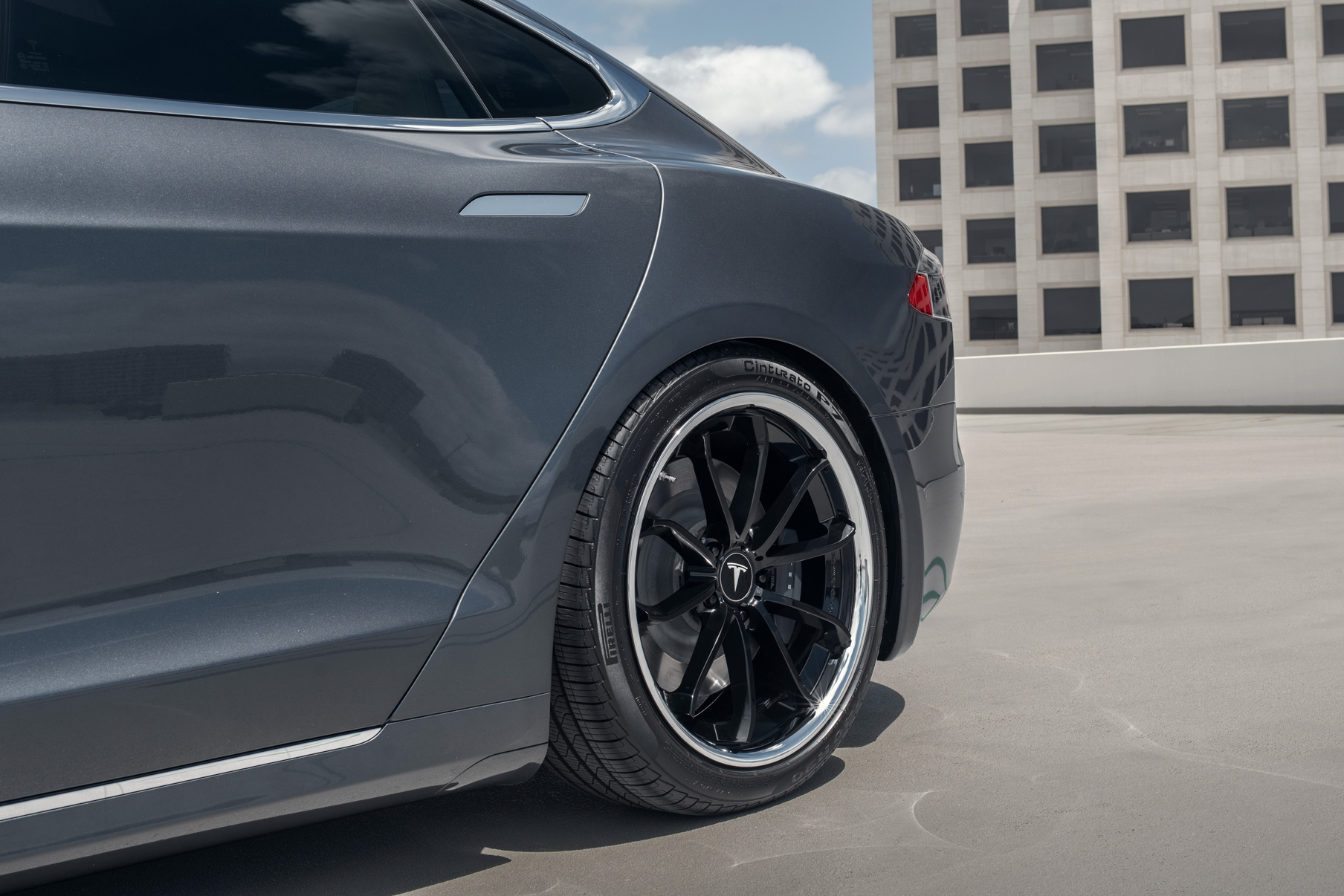 A 2017 Tesla Model S 100D on Blaque Diamond BD-23 20 Inch Gloss Black Wheels