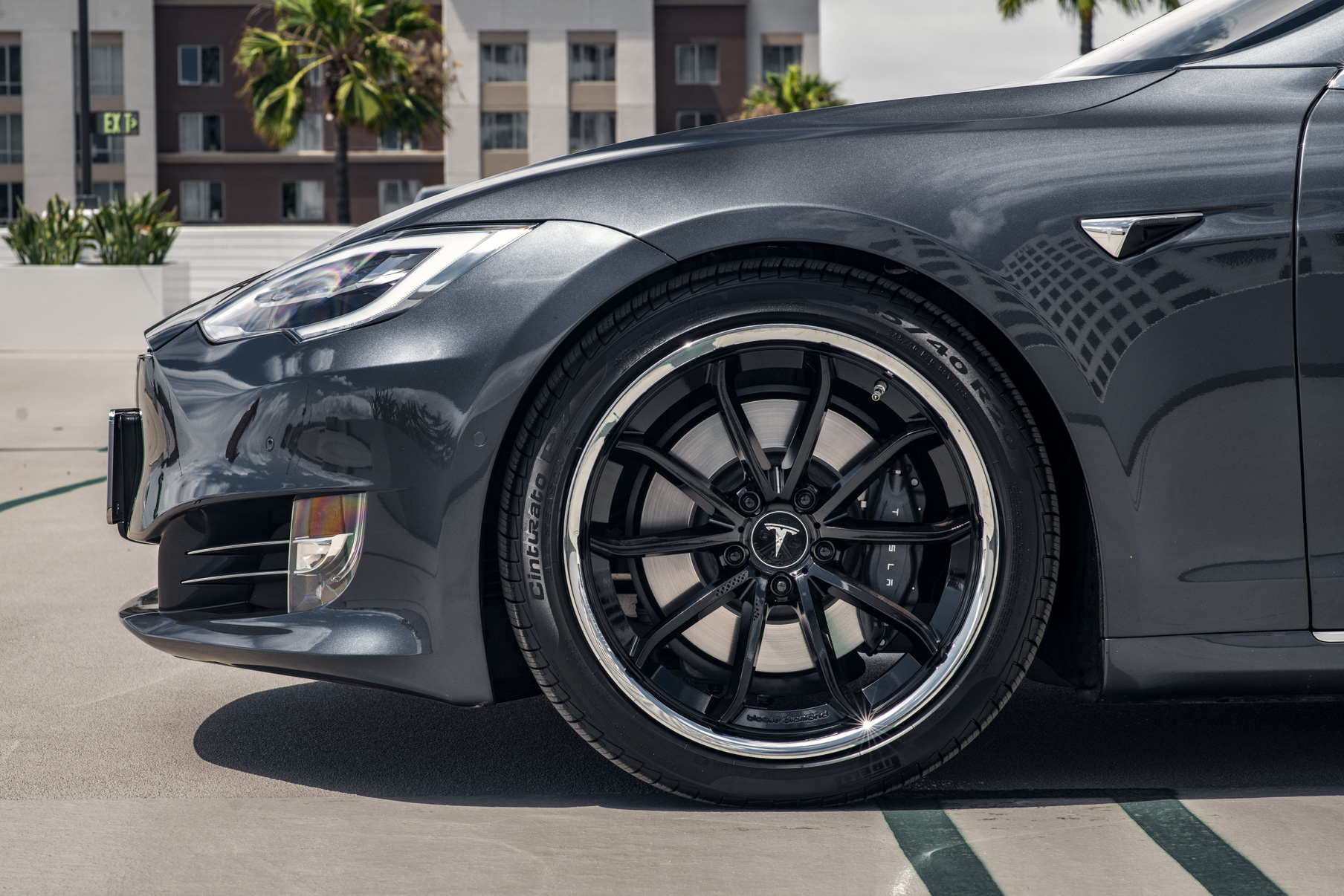 A 2017 Tesla Model S 100D on Blaque Diamond BD-23 20 Inch Gloss Black Wheels