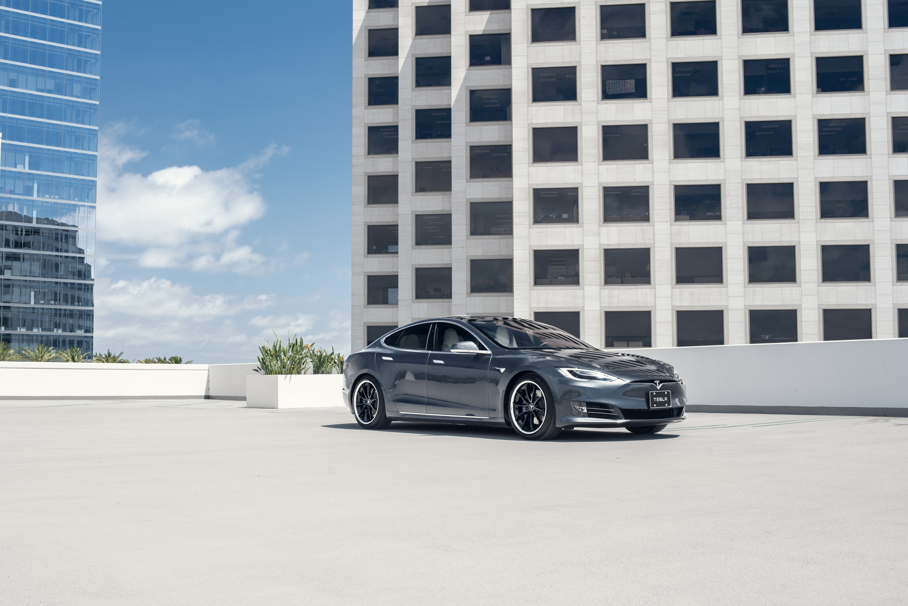 A 2017 Tesla Model S 100D on Blaque Diamond BD-23 20 Inch Gloss Black Wheels