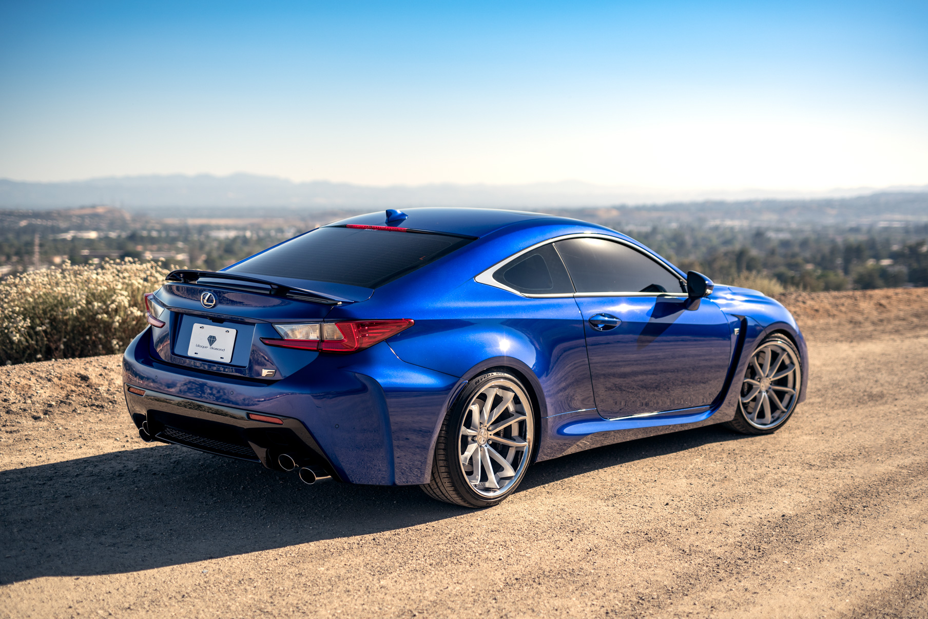A Blue 2016 Lexus RCF on Blaque Diamond BD-23 Brushed Silver with Chrome Lip Staggered Wheels