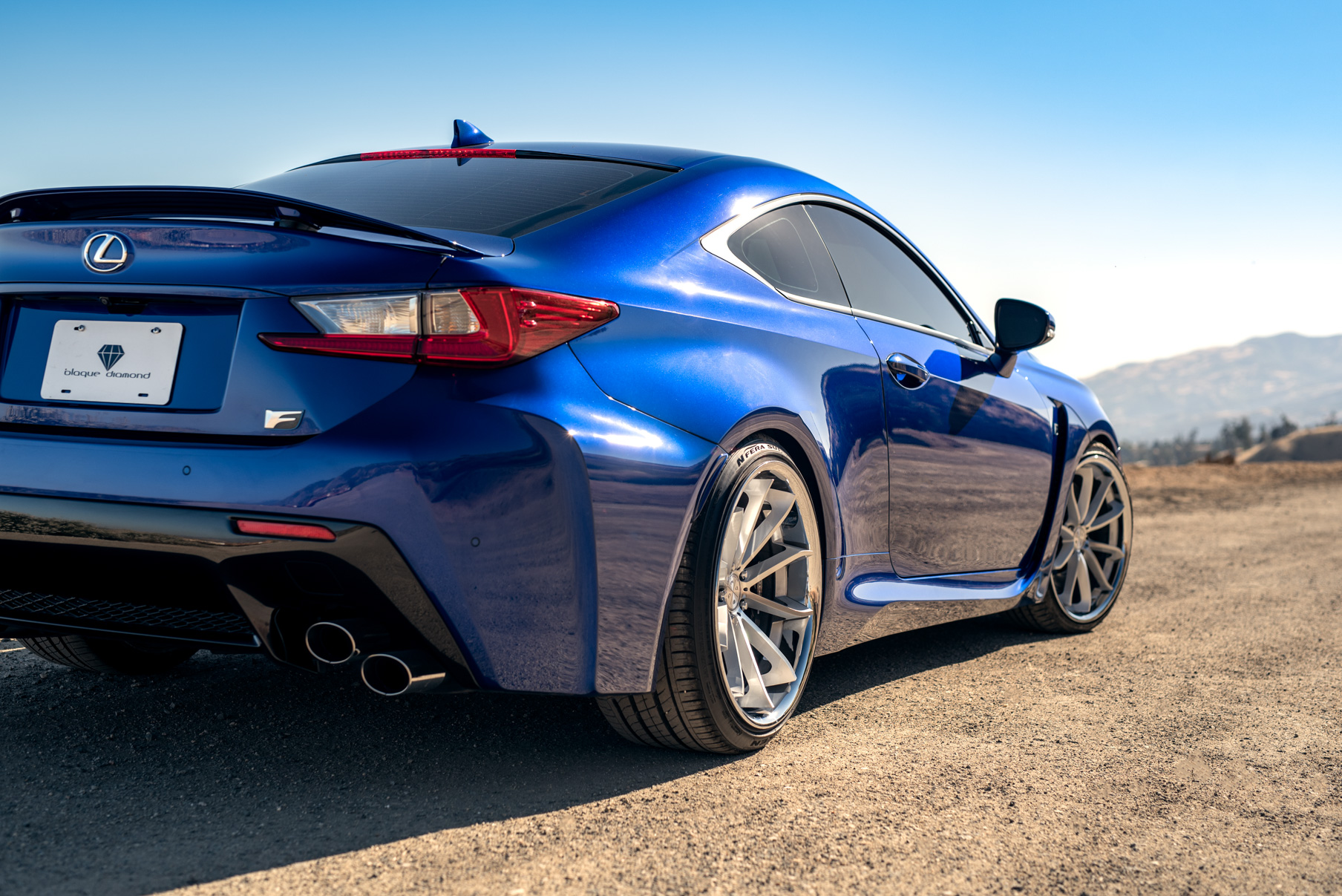 A 2016 Lexus RCF on Blaque Diamond BD-23 Silver with Chrome Lip Staggered Wheels